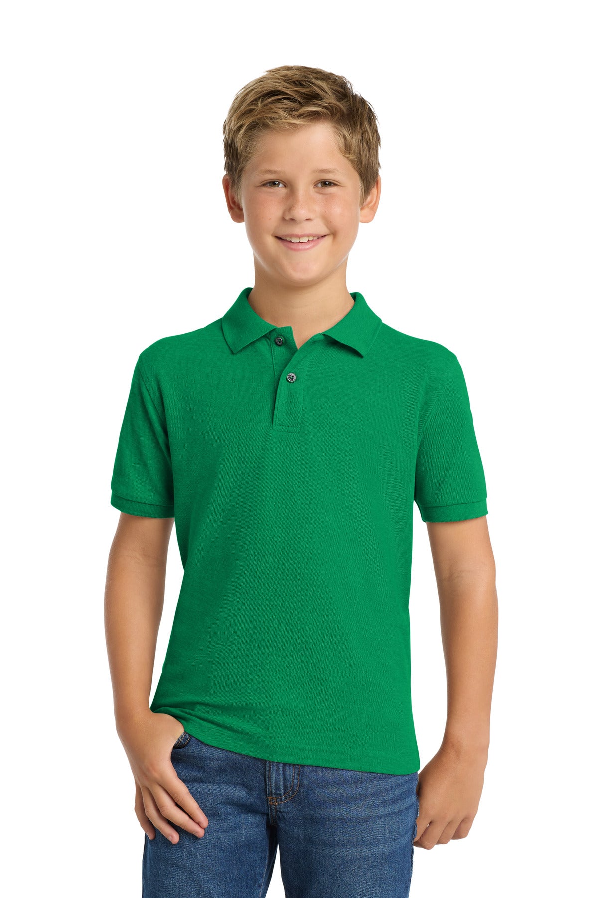 Port Authority Youth Silk Touch Polo.  Y500 in Kelly Green