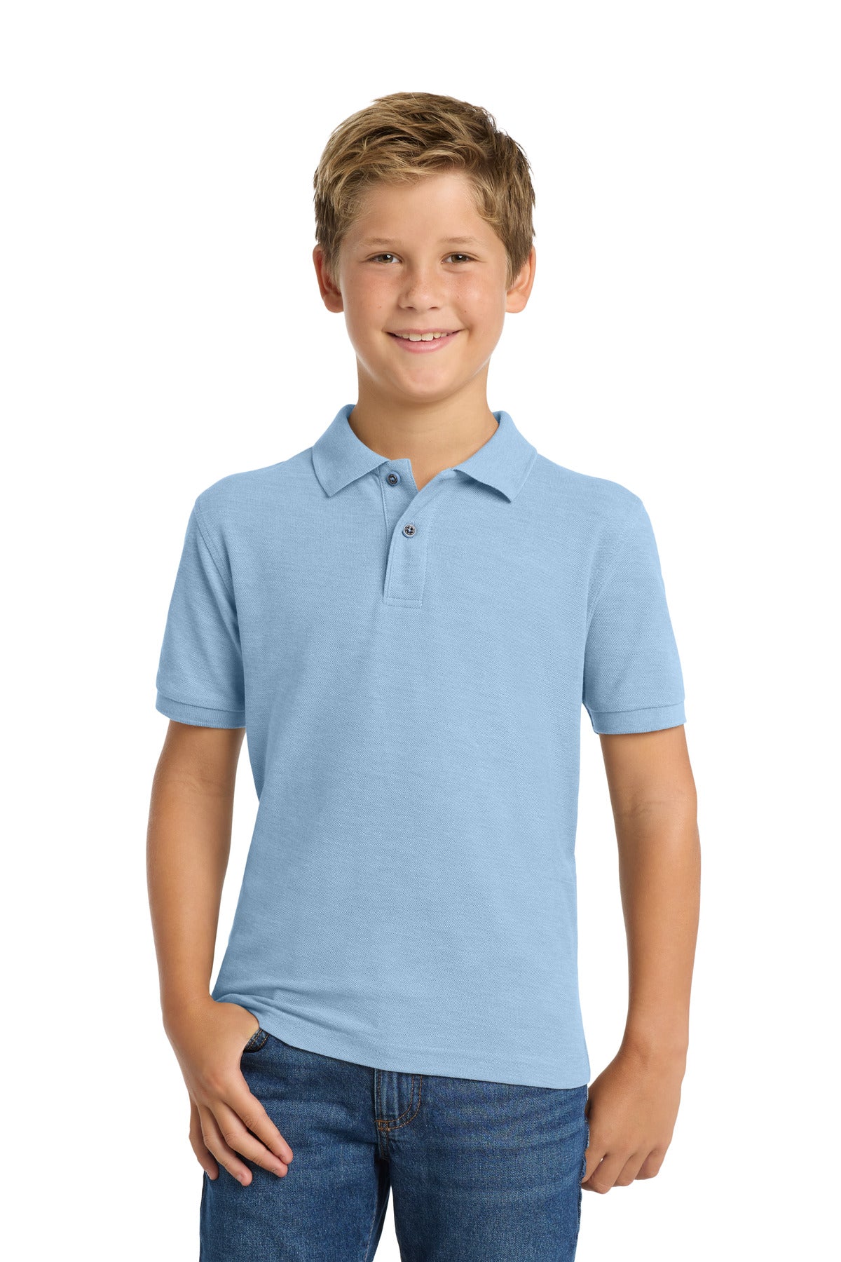 Port Authority Youth Silk Touch Polo.  Y500 in Light Blue