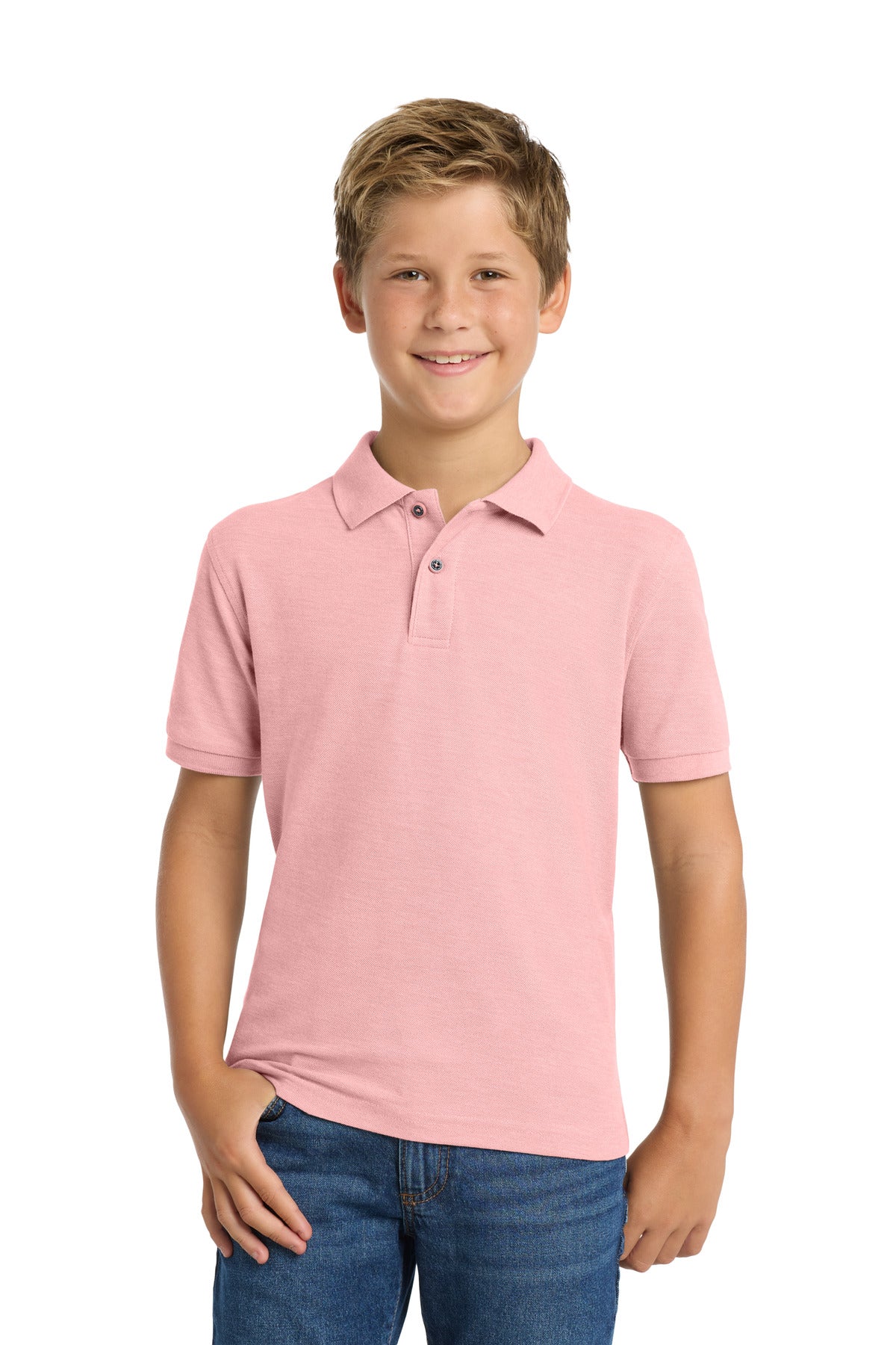 Port Authority Youth Silk Touch Polo.  Y500 in Light Pink