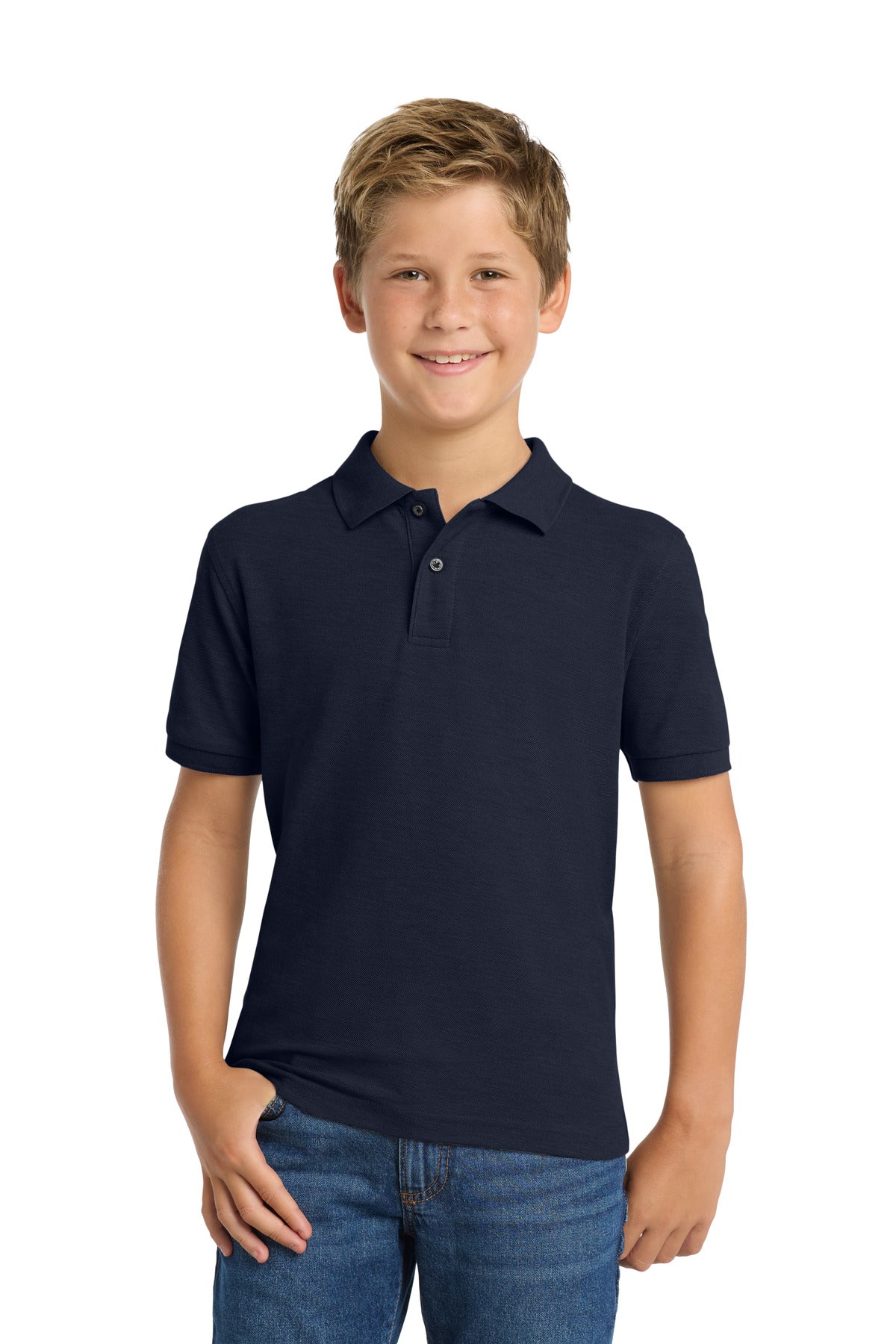 Port Authority Youth Silk Touch Polo.  Y500 in Navy