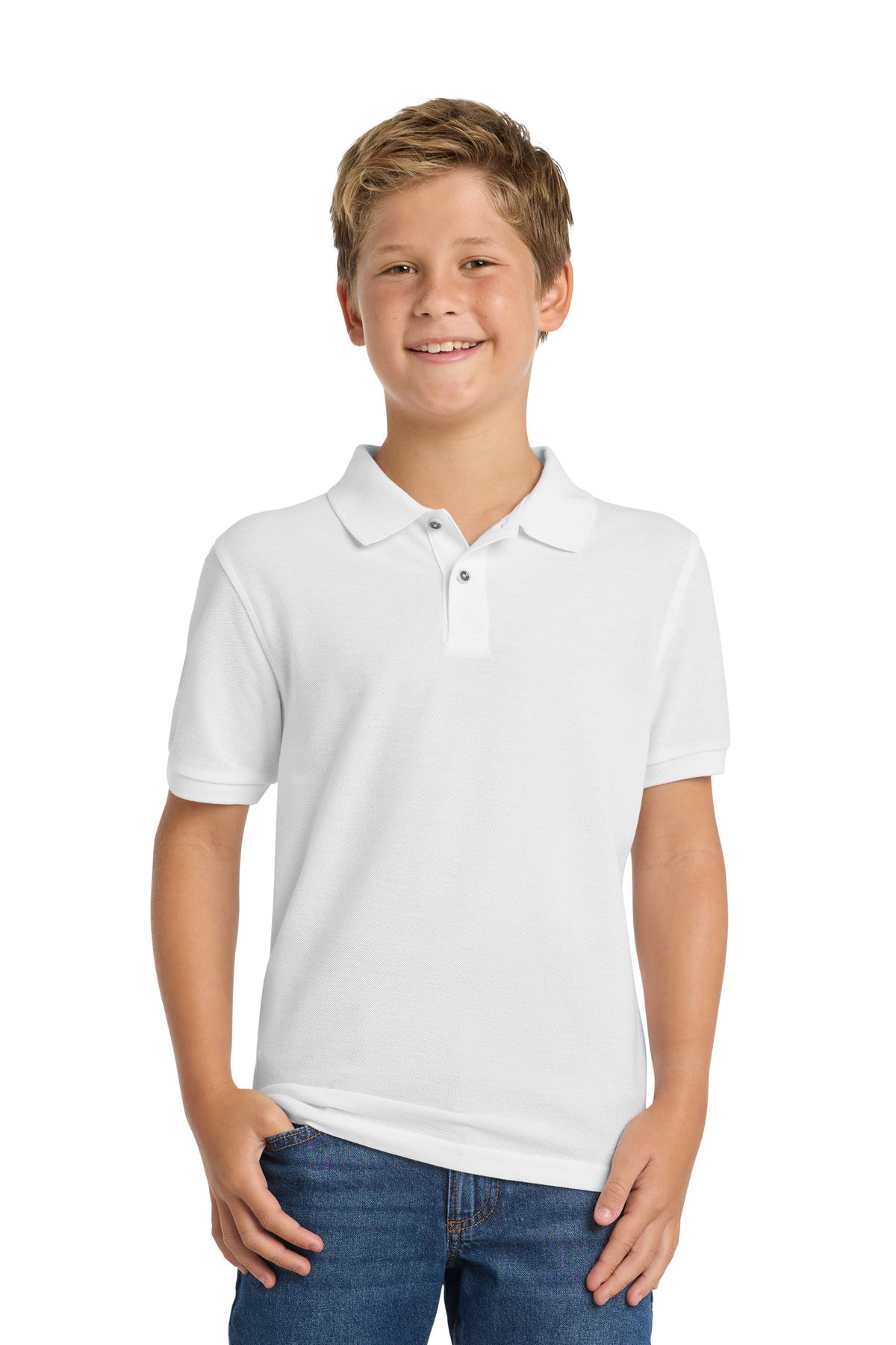 Port Authority Youth Silk Touch Polo.  Y500 in White