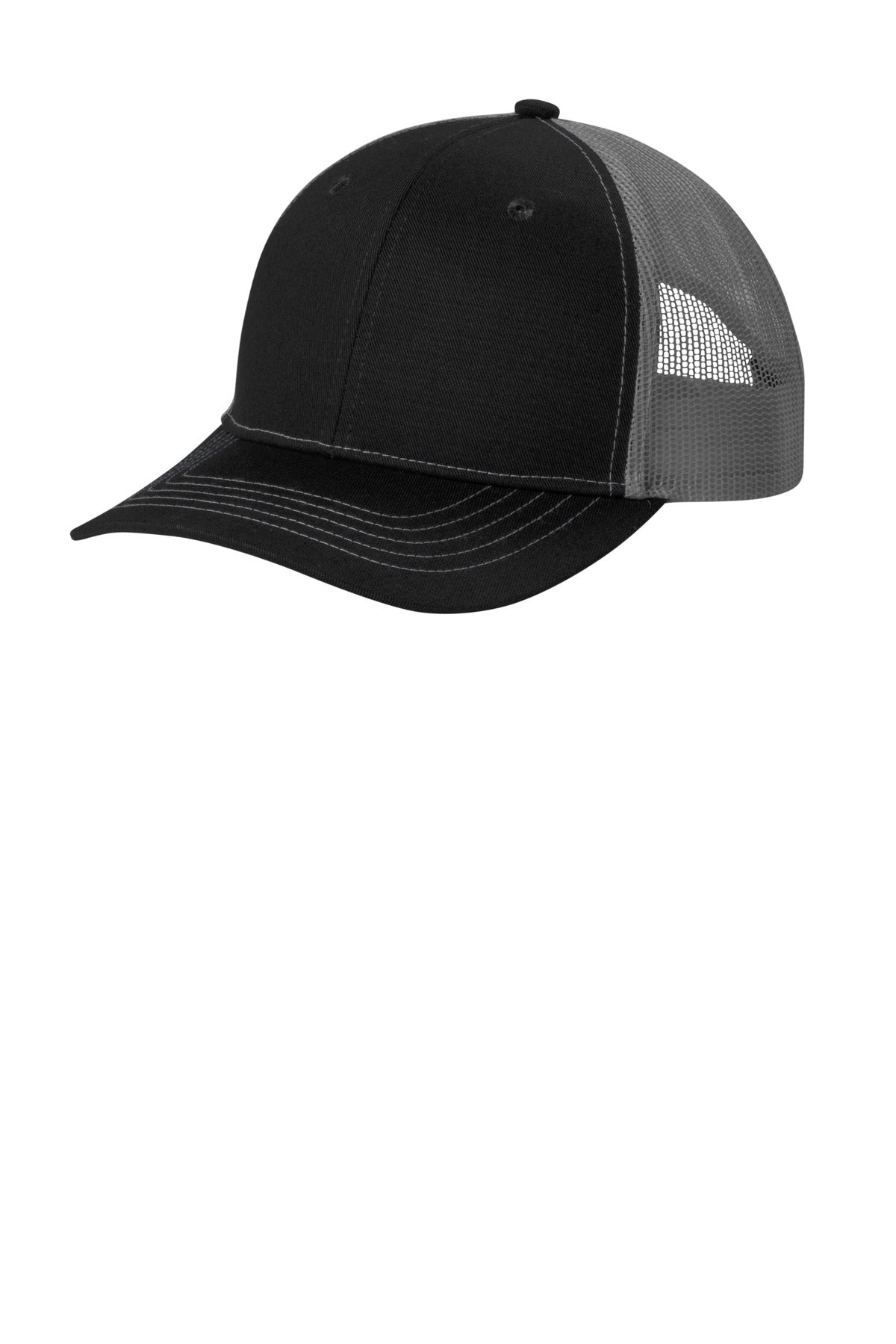Port Authority Youth Snapback Trucker Cap YC402 in Black/ Grey Steel