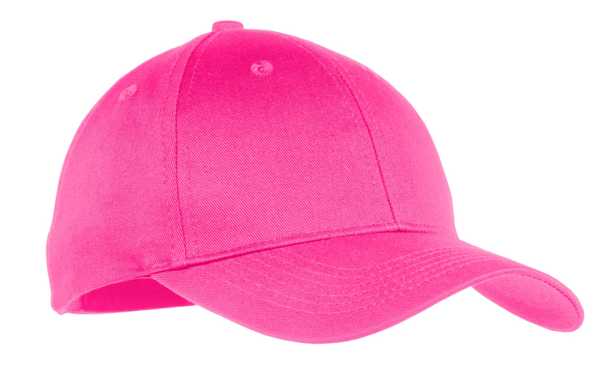 Port Authority Youth Six-Panel Twill Cap.  YCP80 in Neon Pink