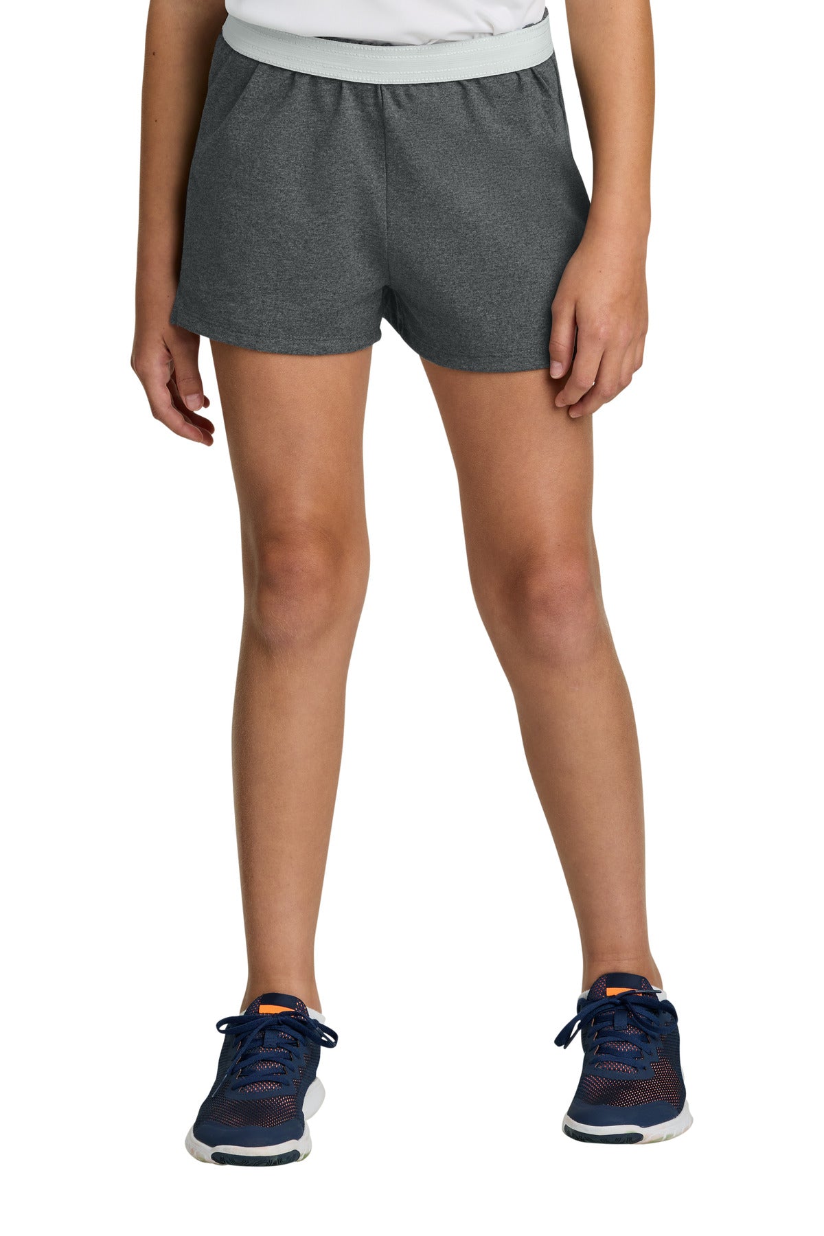 Sport-Tek Girls Jersey Knit Squad Short YGST311 in Dark Grey Heather