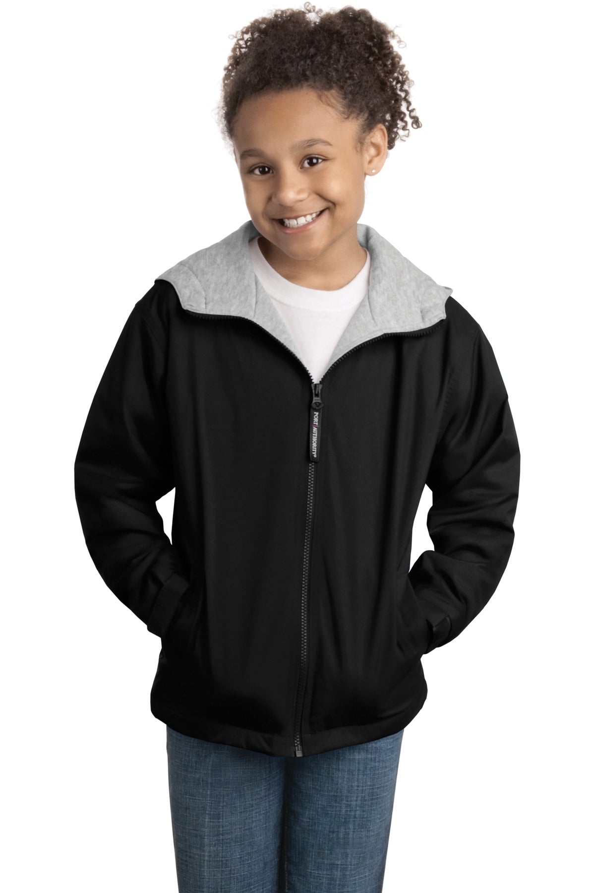 Port Authority Youth Team Jacket.  YJP56 in Black/ Light Oxford