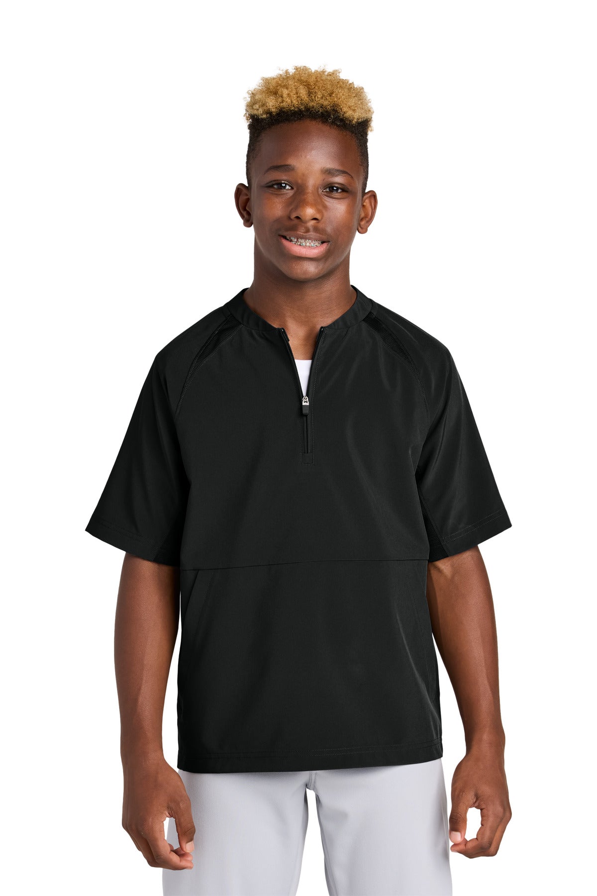 Sport-Tek Youth Repeat 1/2-Zip Short Sleeve Jacket YJST489 in Black
