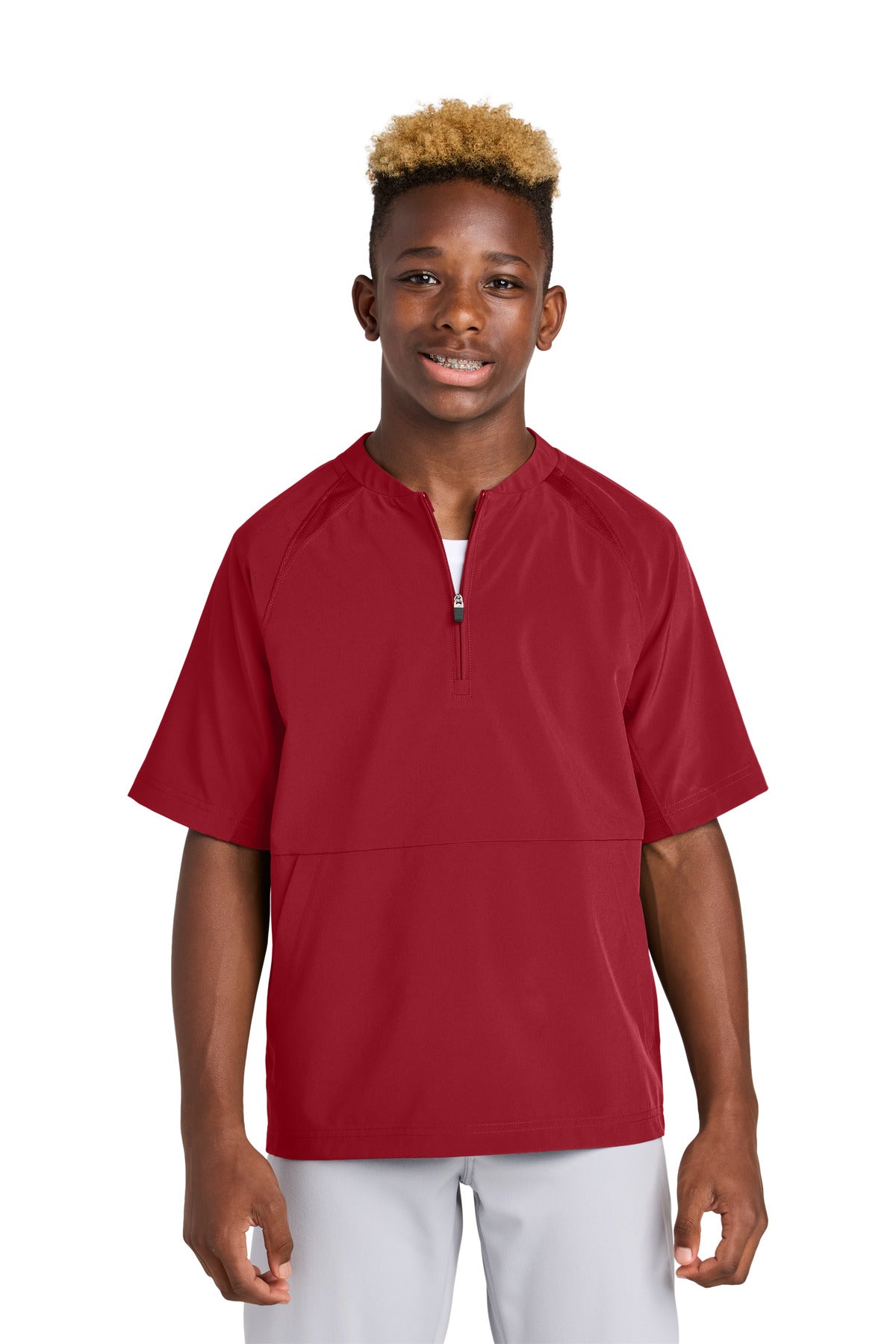 Sport-Tek Youth Repeat 1/2-Zip Short Sleeve Jacket YJST489 in Deep Red