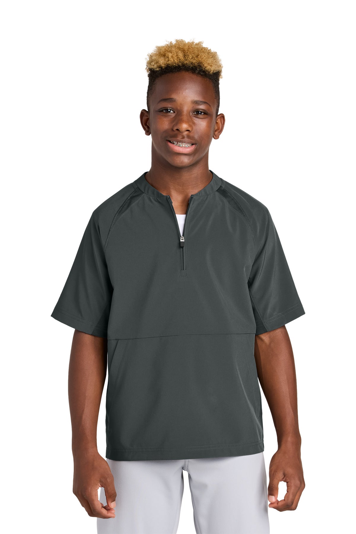 Sport-Tek Youth Repeat 1/2-Zip Short Sleeve Jacket YJST489 in Iron Grey