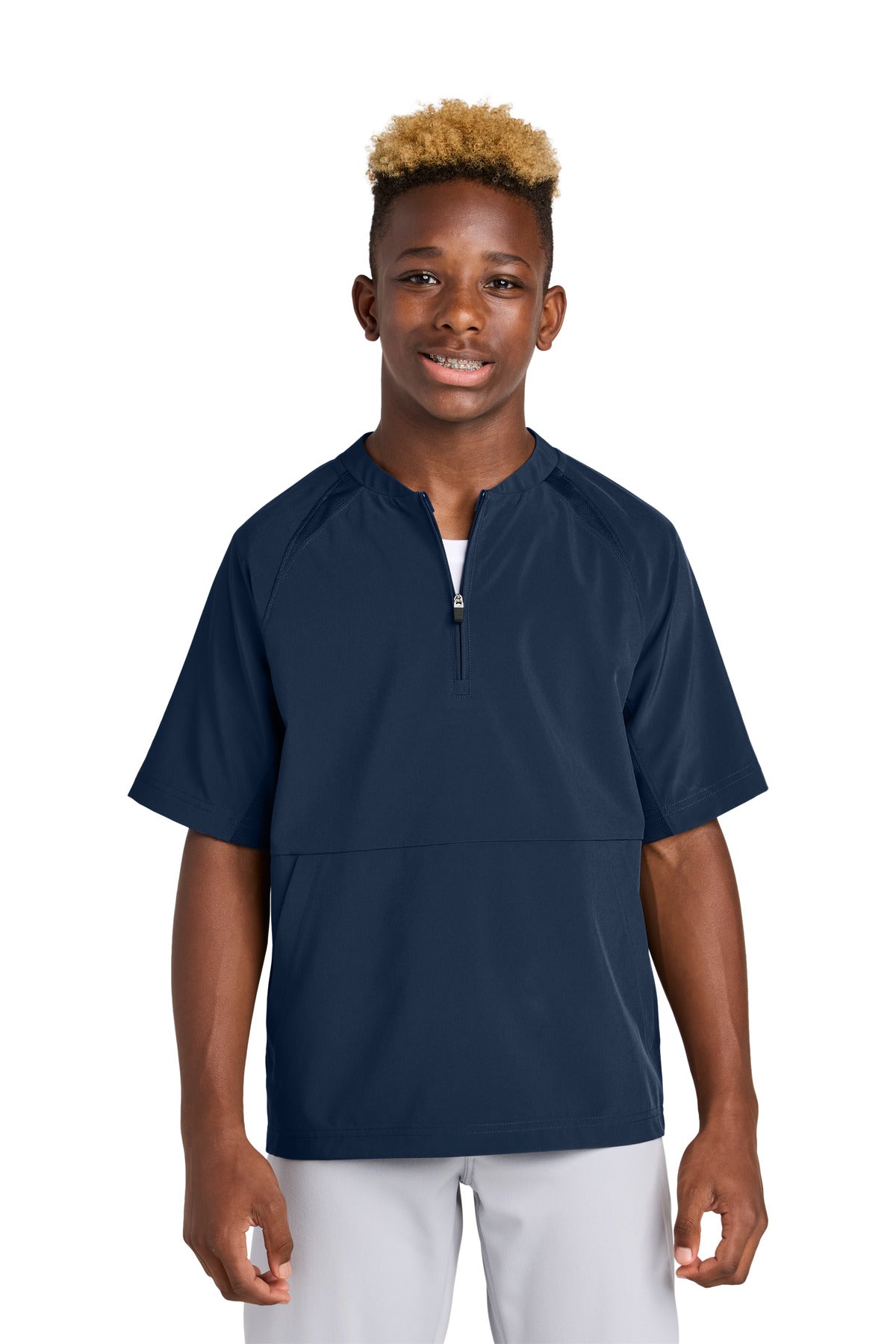Sport-Tek Youth Repeat 1/2-Zip Short Sleeve Jacket YJST489 in True Navy