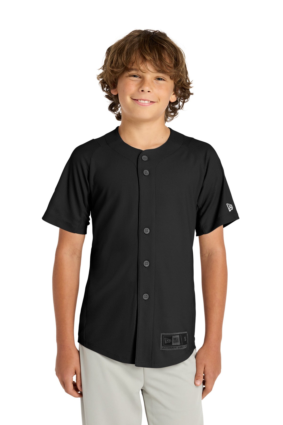 New Era  Youth Diamond Era Full-Button Jersey. YNEA220 in Black