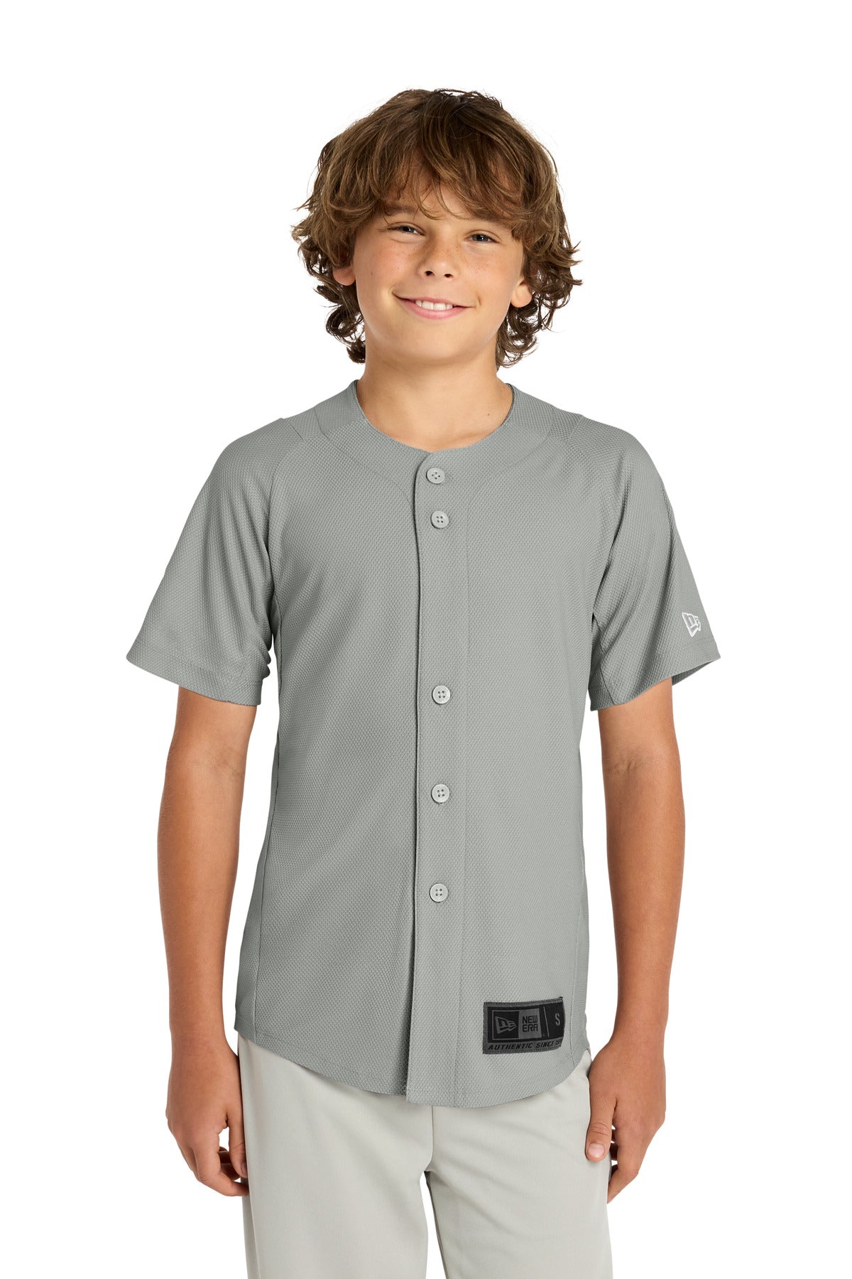 New Era  Youth Diamond Era Full-Button Jersey. YNEA220 in Grey