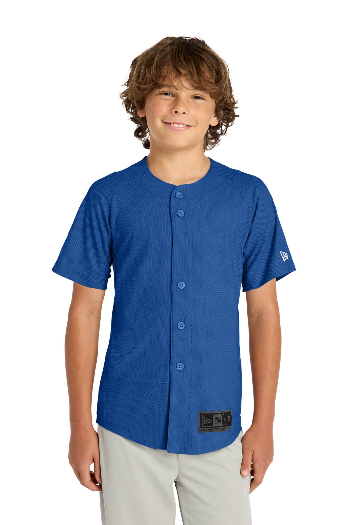 New Era  Youth Diamond Era Full-Button Jersey. YNEA220 in Royal