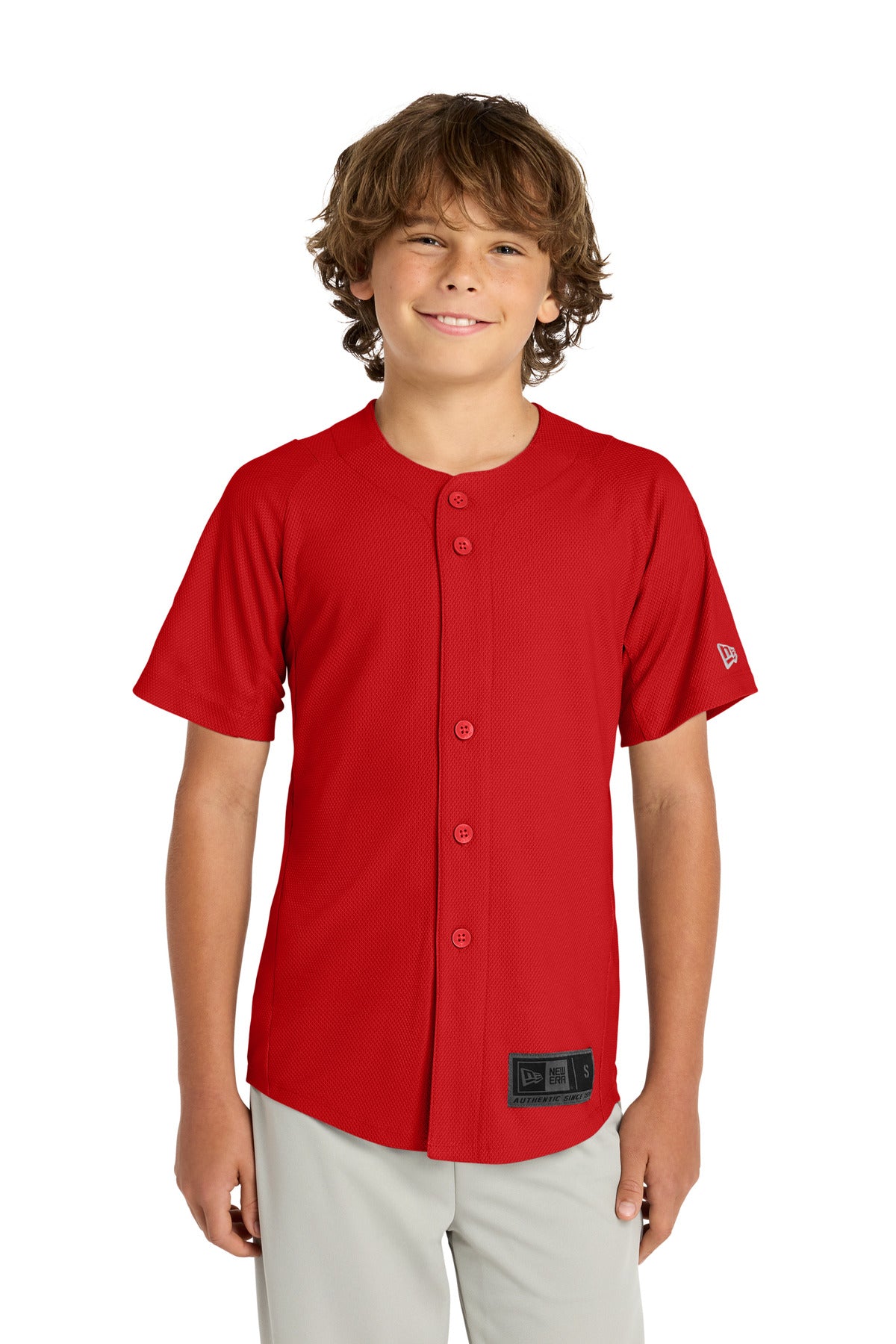 New Era  Youth Diamond Era Full-Button Jersey. YNEA220 in Scarlet