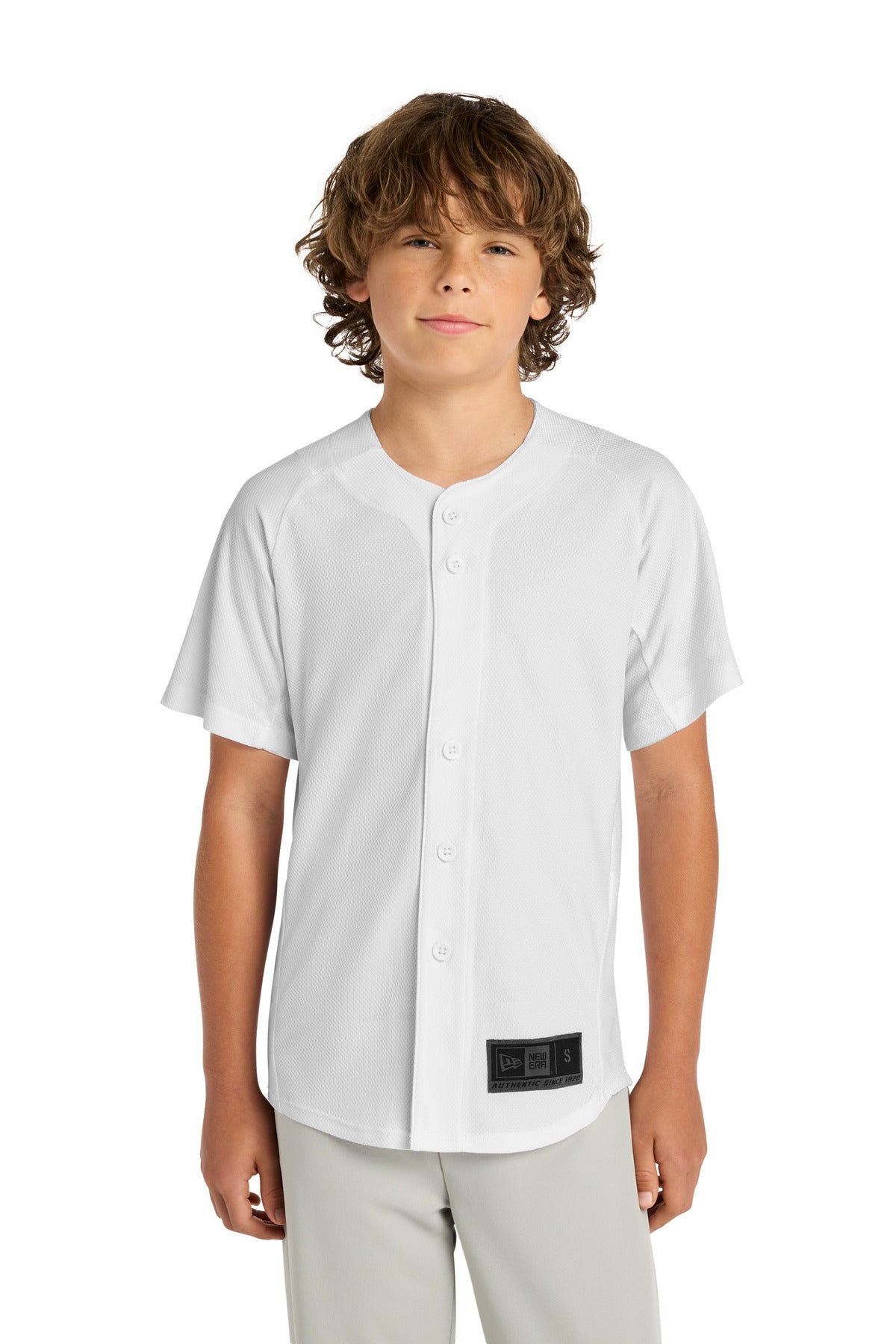 New Era  Youth Diamond Era Full-Button Jersey. YNEA220 in White