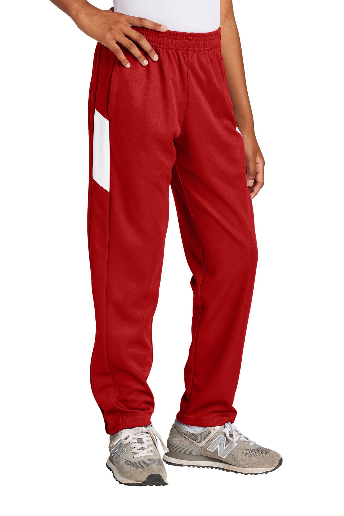 Sport-Tek Youth Travel Pant YPST800 in Deep Red/ White