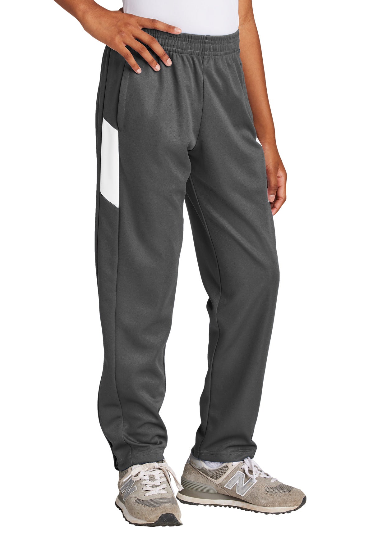 Sport-Tek Youth Travel Pant YPST800 in Iron Grey/ White