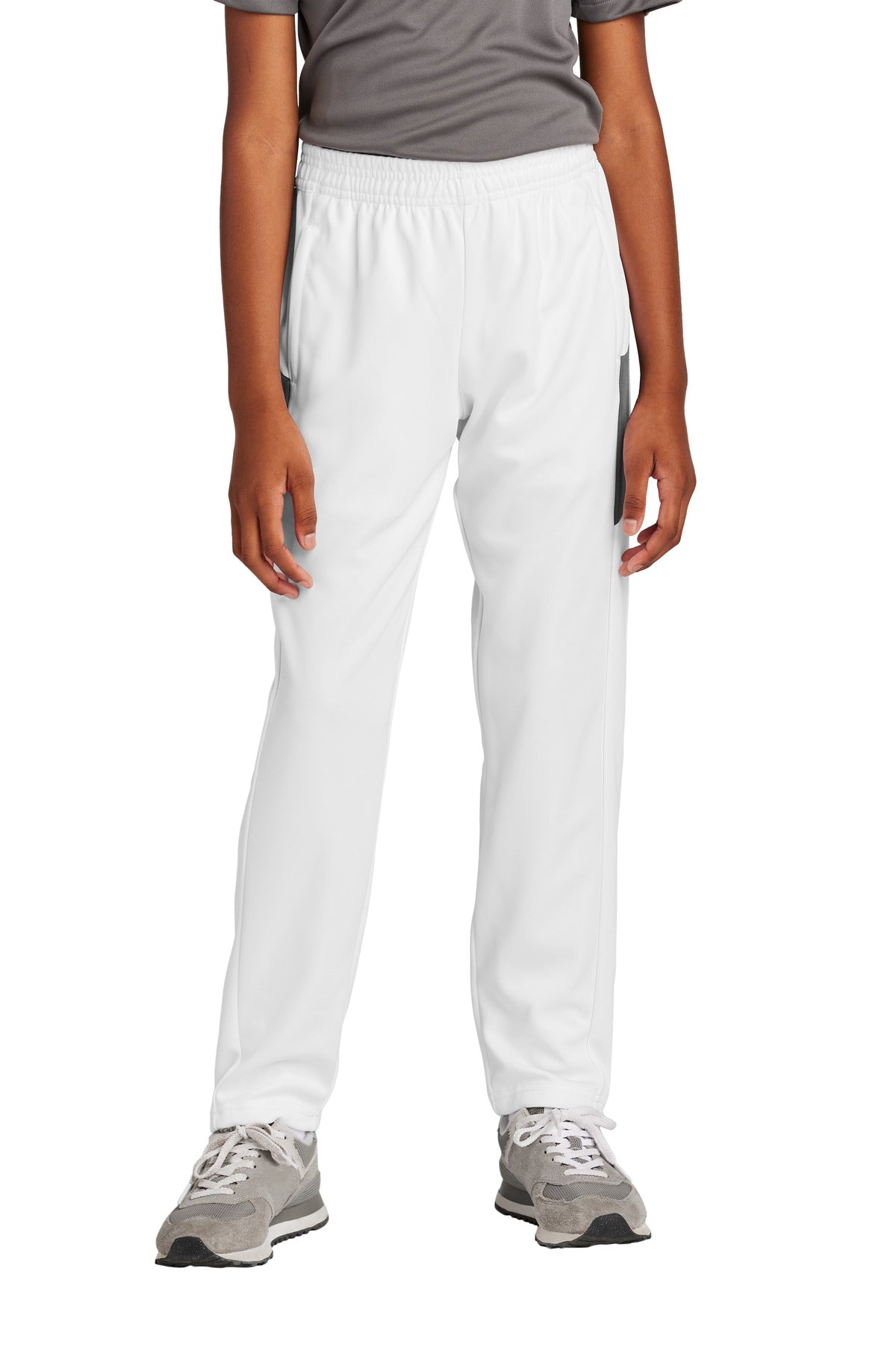 Sport-Tek Youth Travel Pant YPST800 in White/ Iron Grey