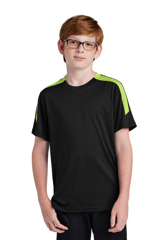 Sport-Tek Youth Competitor United Crew YST100 in Black/ Lime Shock