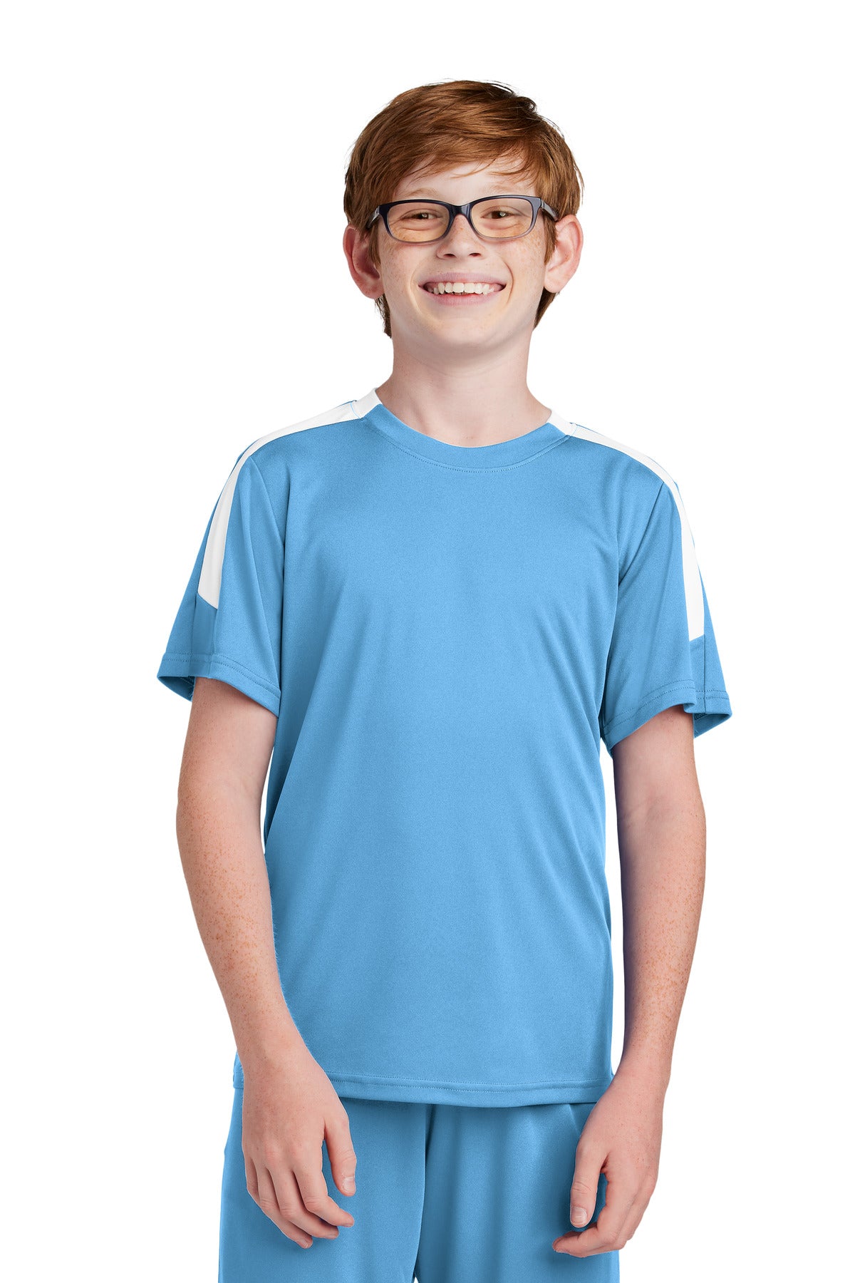 Sport-Tek Youth Competitor United Crew YST100 in Carolina Blue/ White