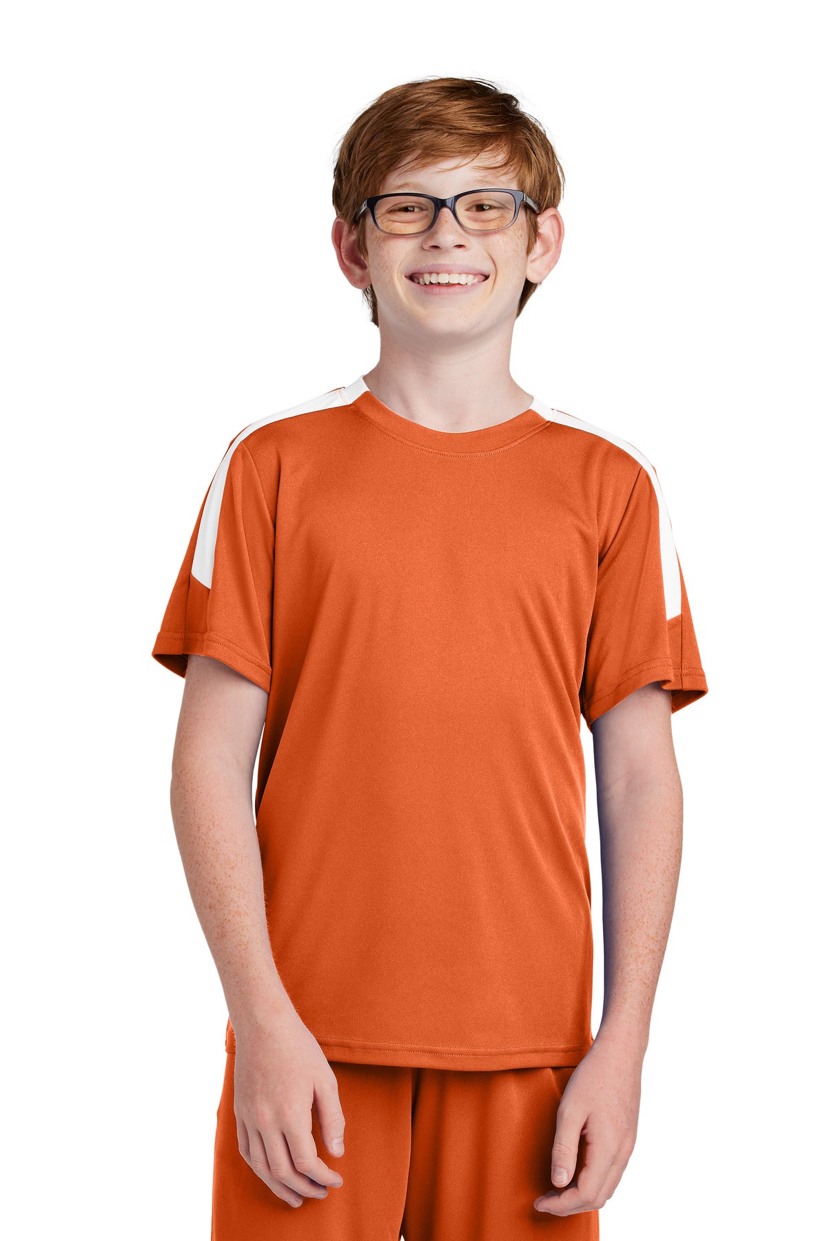 Sport-Tek Youth Competitor United Crew YST100 in Deep Orange/ White