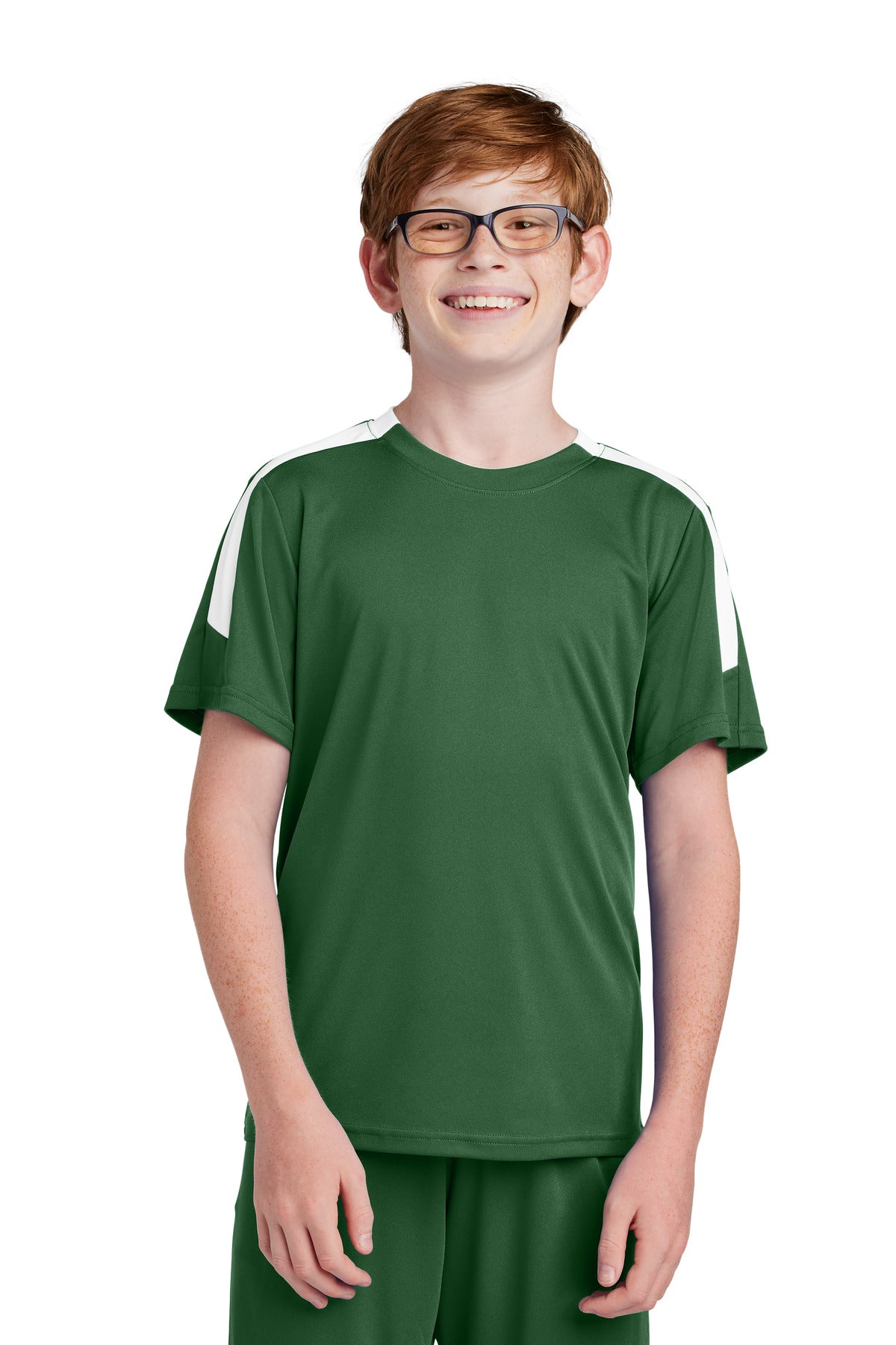 Sport-Tek Youth Competitor United Crew YST100 in Forest Green/ White