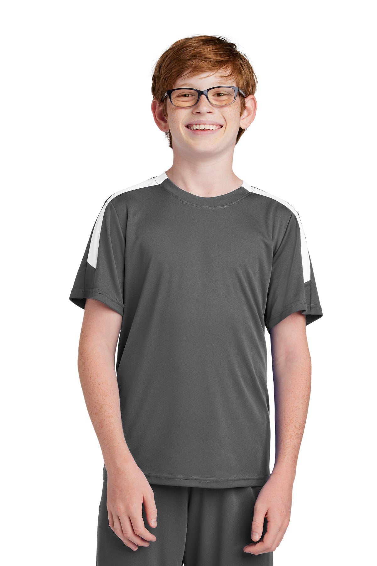 Sport-Tek Youth Competitor United Crew YST100 in Iron Grey/ White