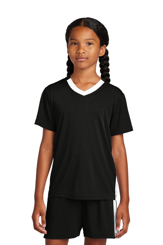 Sport-Tek Youth Competitor United V-Neck YST101 in Black/ White