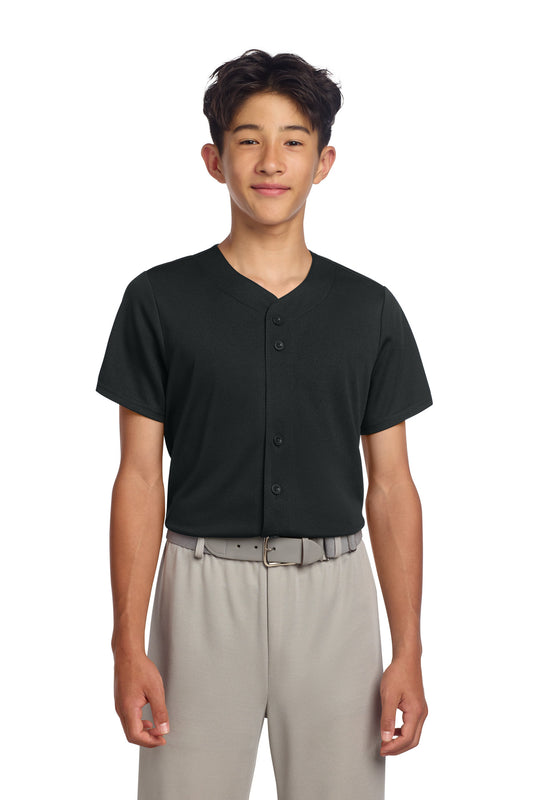 Sport-Tek Youth PosiCharge Tough Mesh Full-Button Jersey YST220 in Black