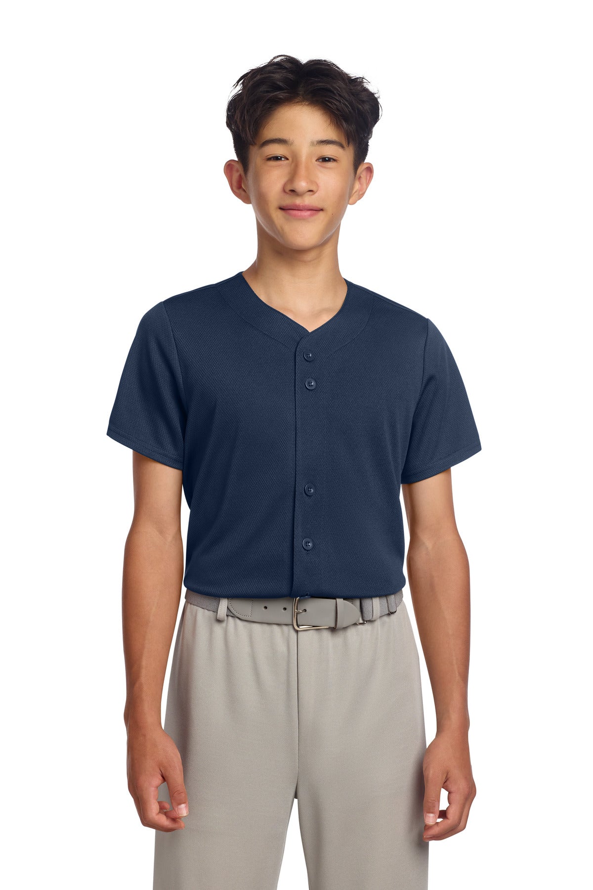 Sport-Tek Youth PosiCharge Tough Mesh Full-Button Jersey YST220 in True Navy