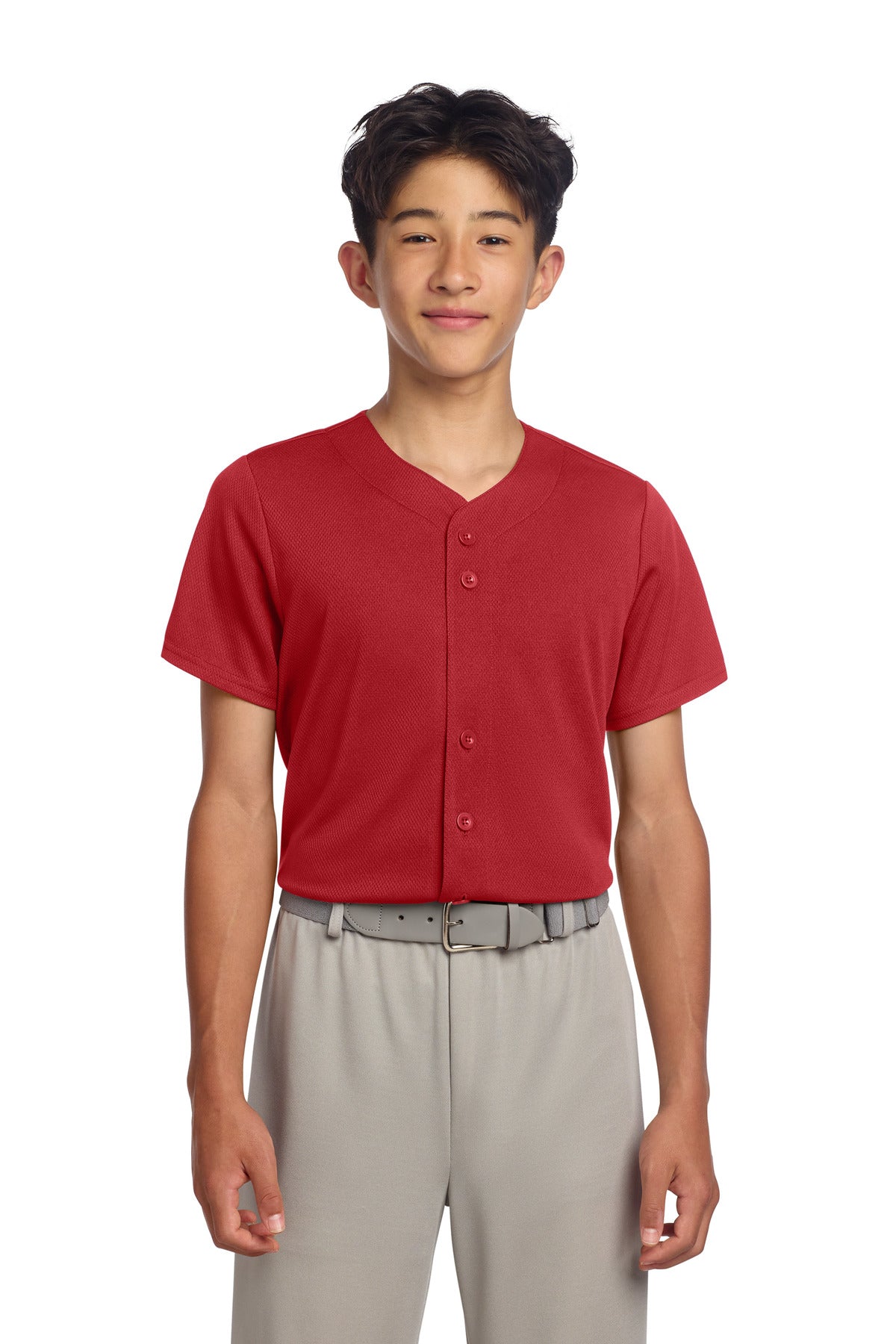Sport-Tek Youth PosiCharge Tough Mesh Full-Button Jersey YST220 in True Red