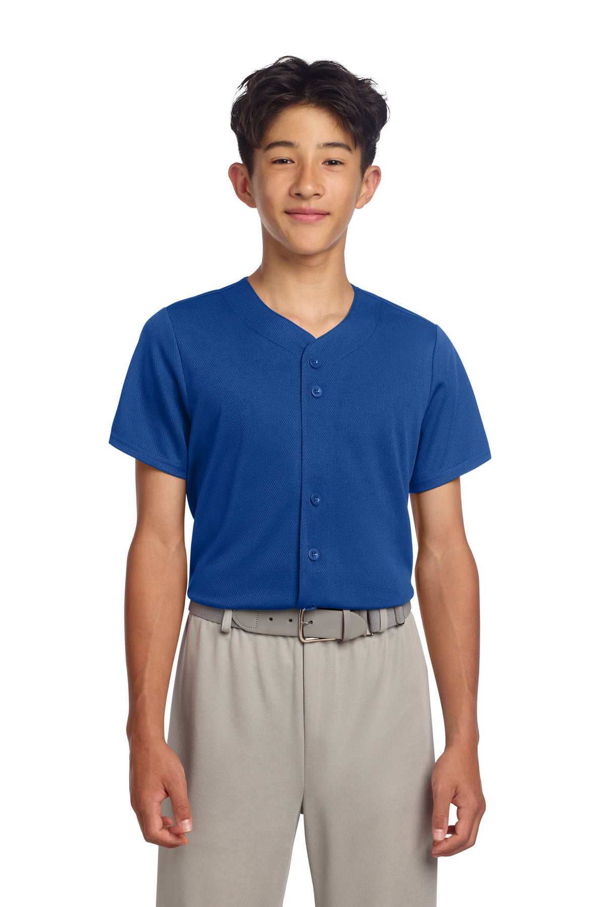 Sport-Tek Youth PosiCharge Tough Mesh Full-Button Jersey YST220 in True Royal