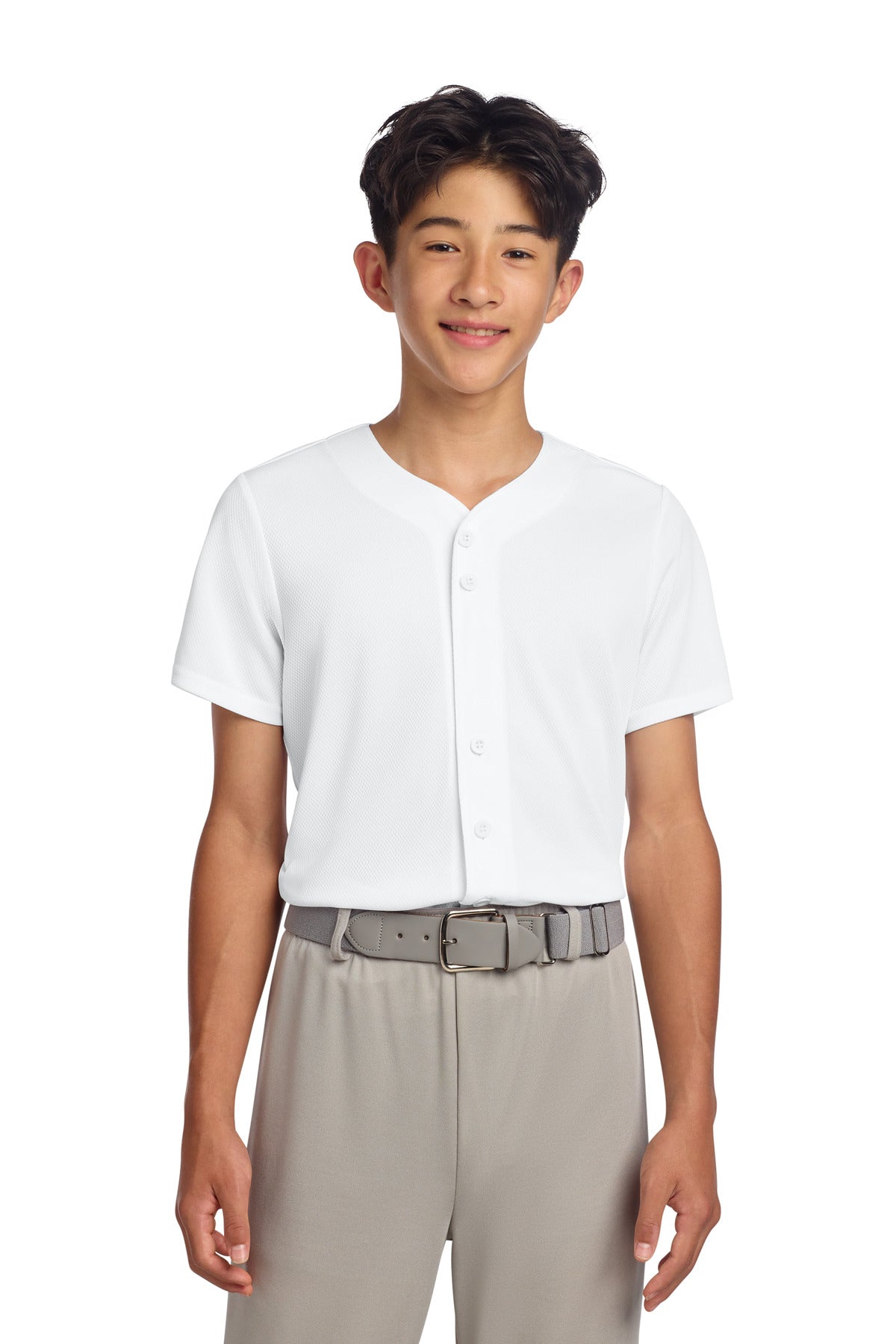 Sport-Tek Youth PosiCharge Tough Mesh Full-Button Jersey YST220 in White