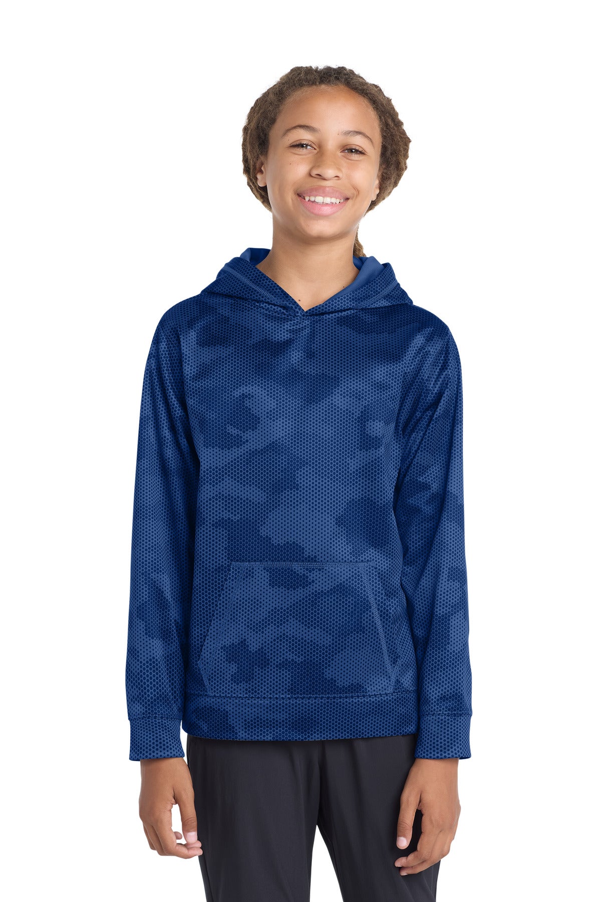 Sport-Tek Youth Sport-Wick CamoHex Fleece Hooded Pullover.  YST240 in True Royal