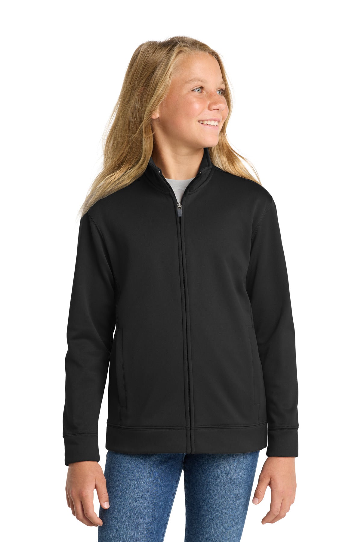 Sport-Tek Youth Sport-Wick Fleece Full-Zip Jacket.  YST241 in Black