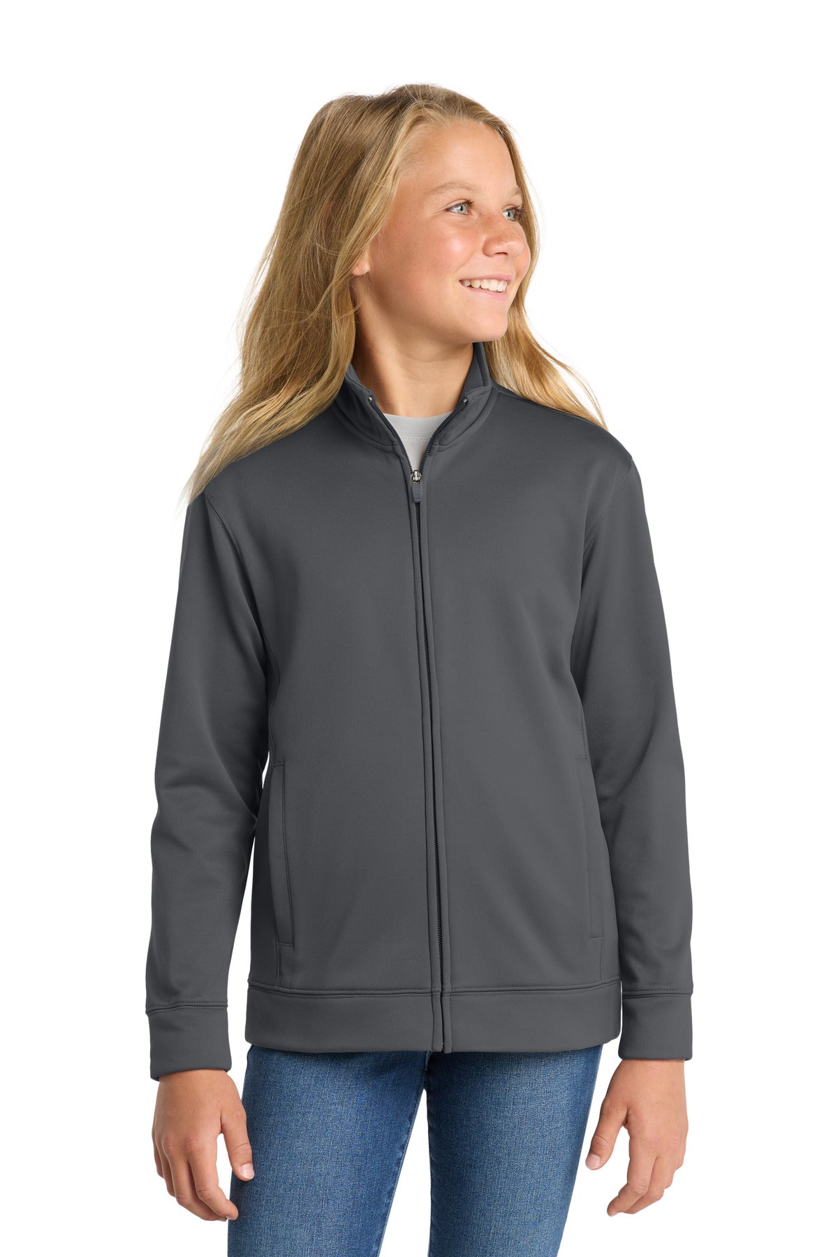 Sport-Tek Youth Sport-Wick Fleece Full-Zip Jacket.  YST241 in Dark Smoke Grey