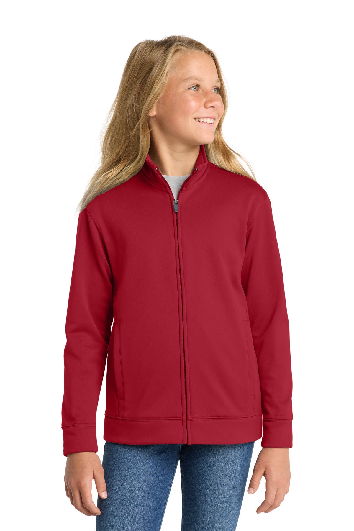 Sport-Tek Youth Sport-Wick Fleece Full-Zip Jacket.  YST241 in Deep Red