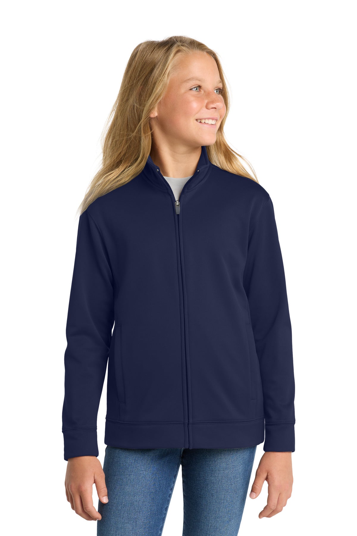 Sport-Tek Youth Sport-Wick Fleece Full-Zip Jacket.  YST241 in Navy