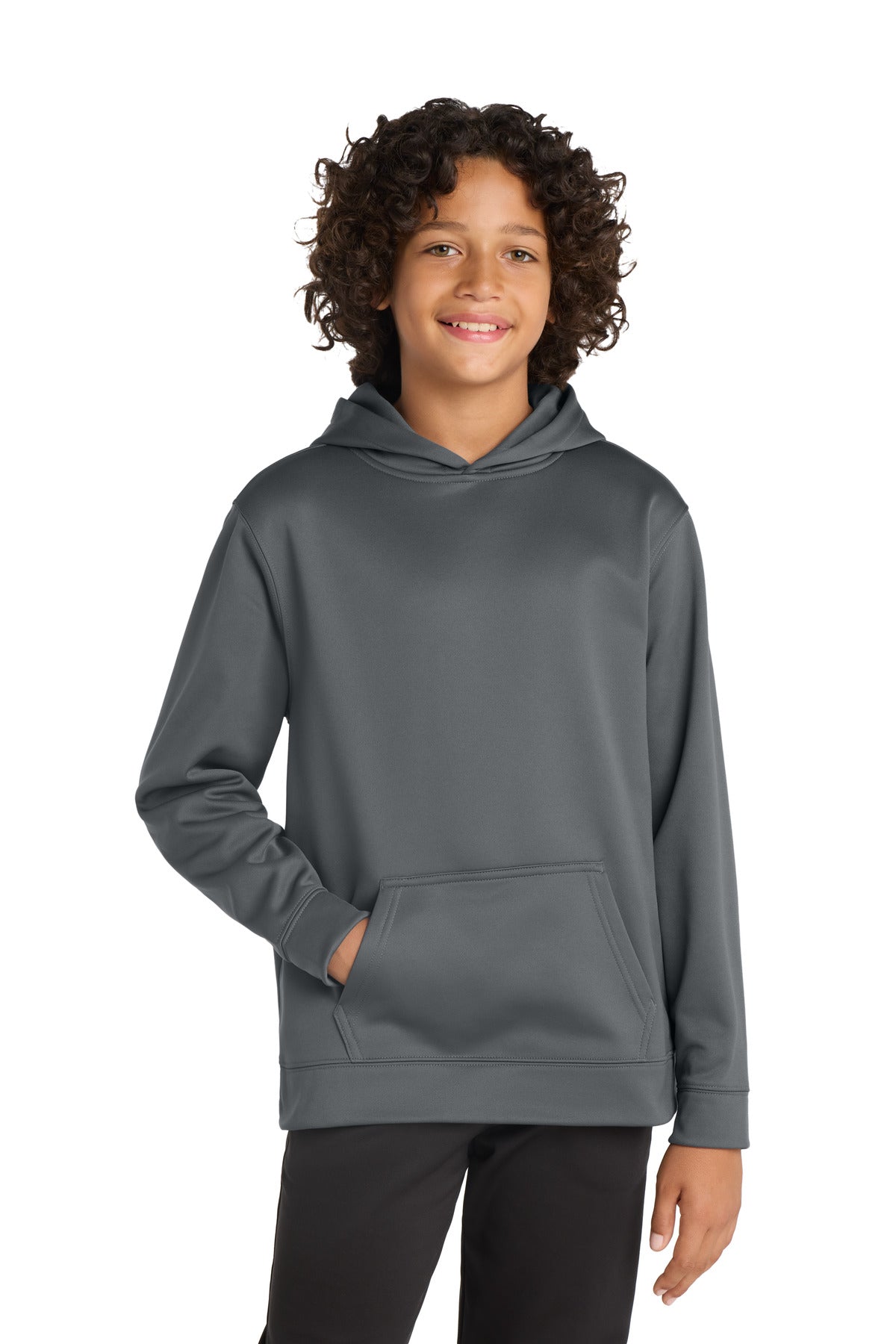 Sport-Tek Youth Sport-Wick Fleece Hooded Pullover. YST244 in Dark Smoke Grey