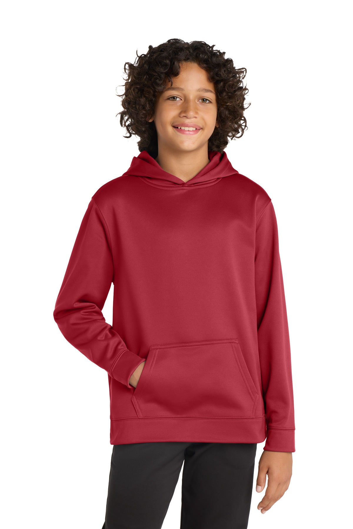 Sport-Tek Youth Sport-Wick Fleece Hooded Pullover. YST244 in Deep Red