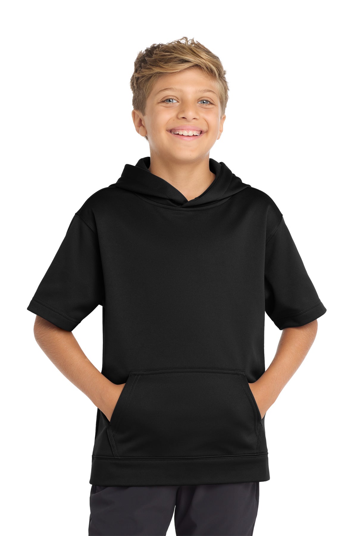 Sport-Tek  Youth Sport-Wick  Fleece Short Sleeve Hooded Pullover. YST251 in Black