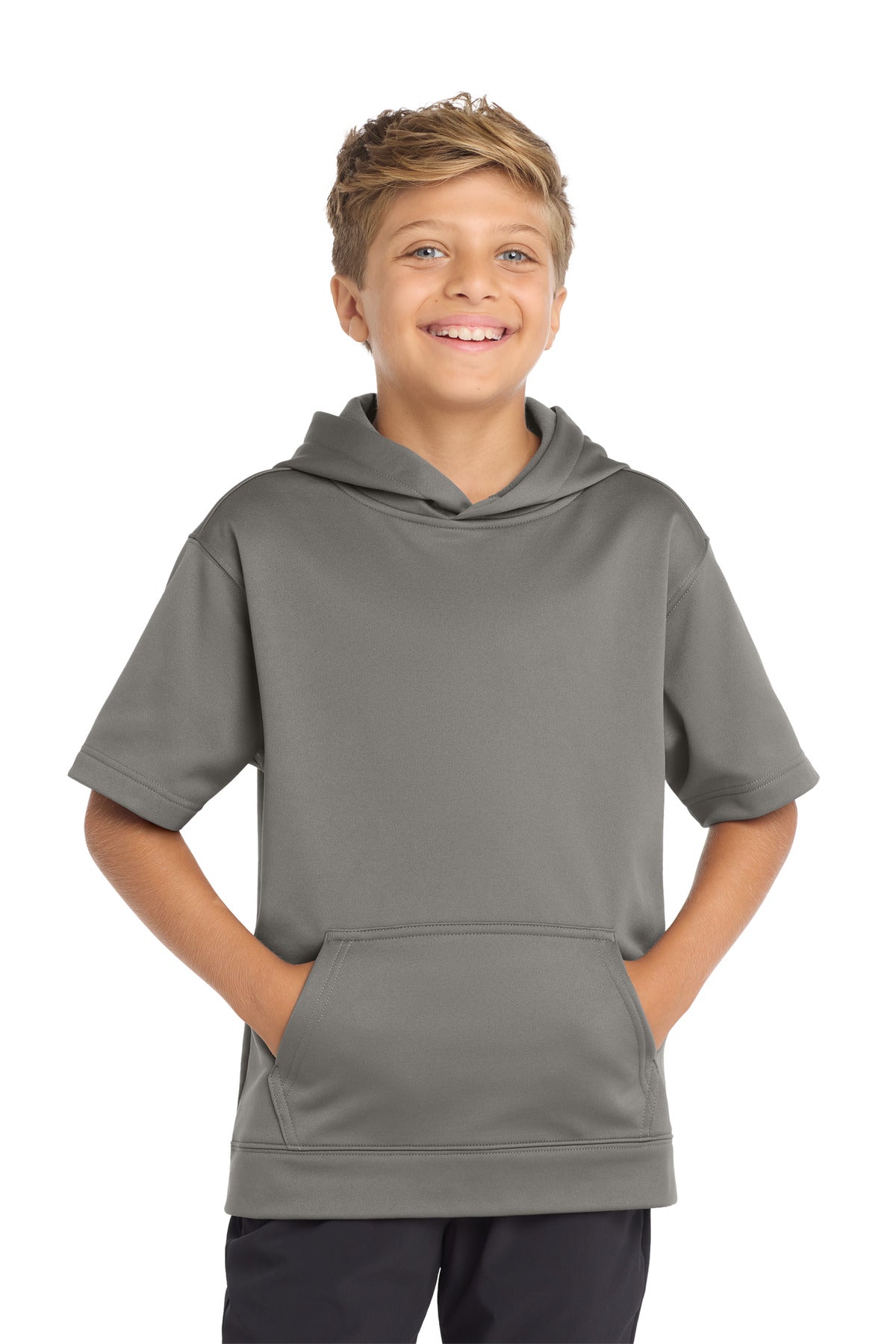 Sport-Tek  Youth Sport-Wick  Fleece Short Sleeve Hooded Pullover. YST251 in Dark Smoke Grey