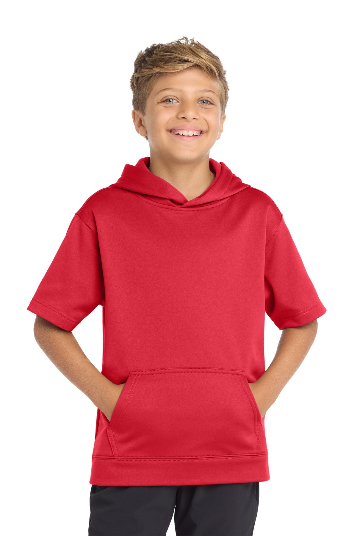 Sport-Tek  Youth Sport-Wick  Fleece Short Sleeve Hooded Pullover. YST251 in Deep Red