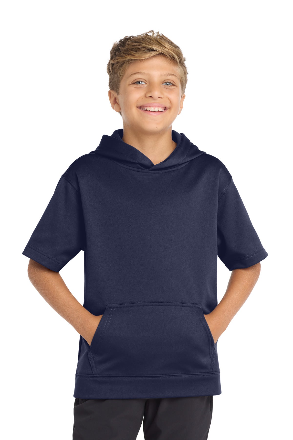 Sport-Tek  Youth Sport-Wick  Fleece Short Sleeve Hooded Pullover. YST251 in Navy