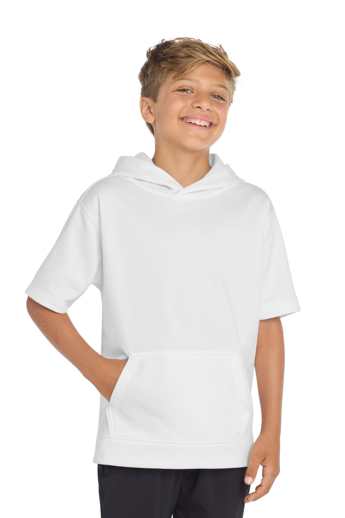 Sport-Tek  Youth Sport-Wick  Fleece Short Sleeve Hooded Pullover. YST251 in White