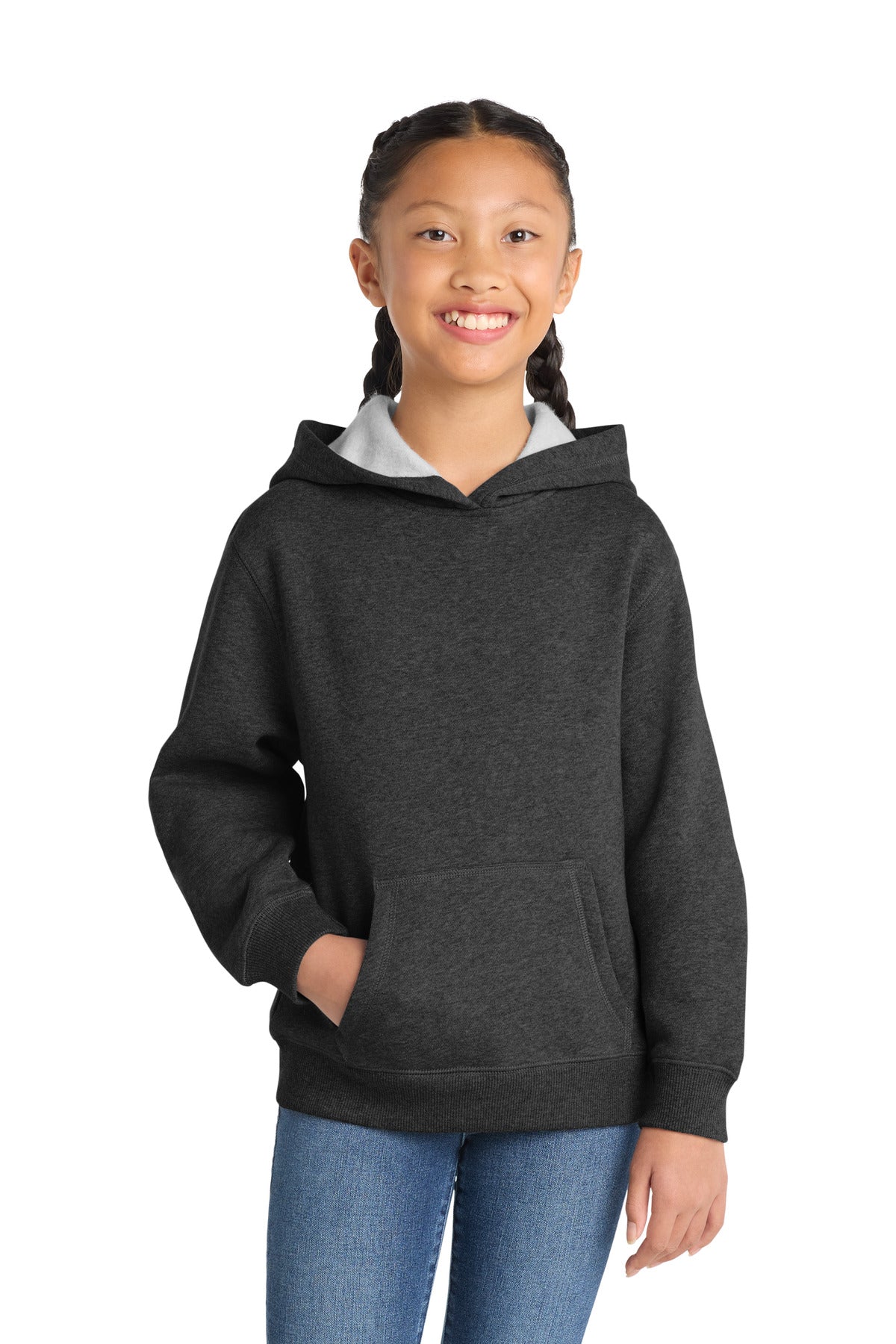 Sport-Tek Youth Pullover Hooded Sweatshirt. YST254 in Graphite Heather