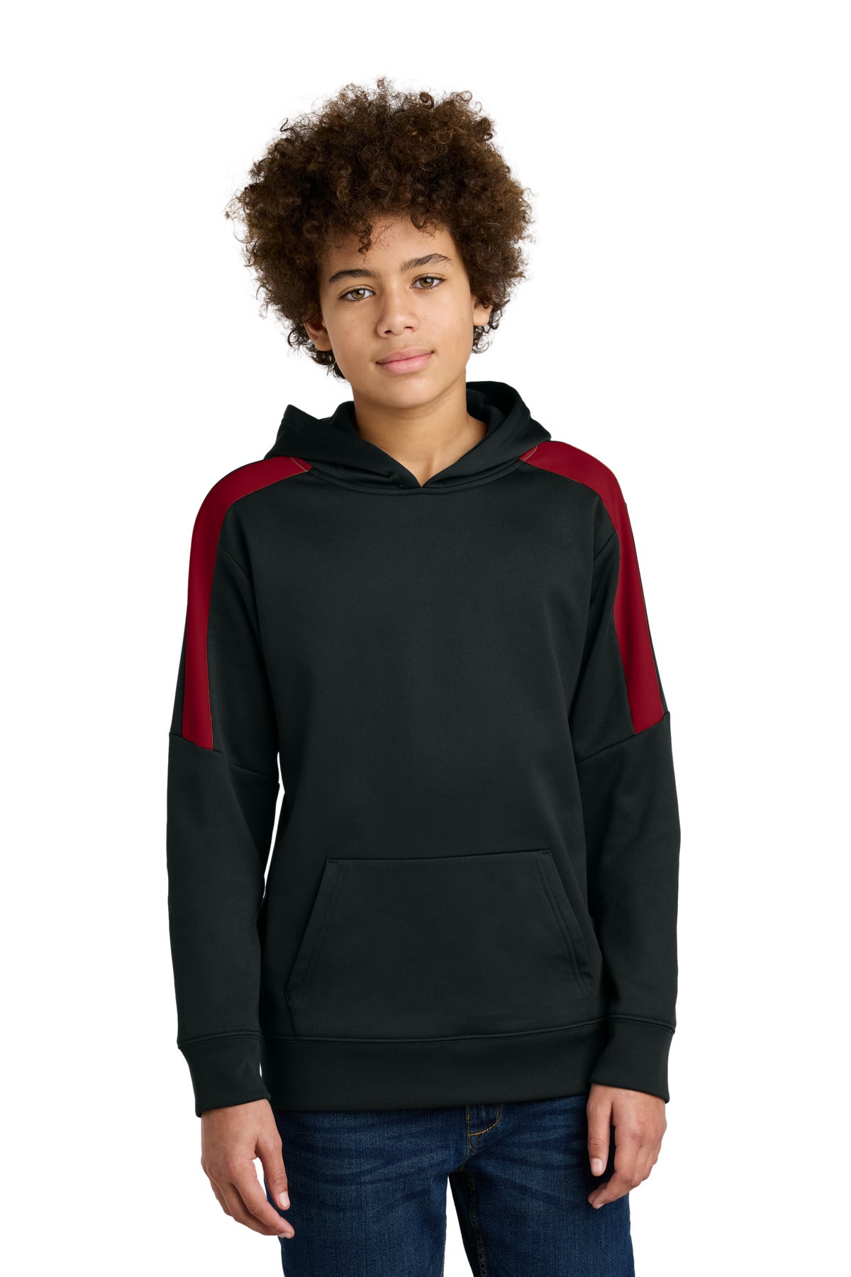 Sport-Tek Youth Sport-Wick Fleece United Pullover Hoodie YST255 in Black/ Deep Red