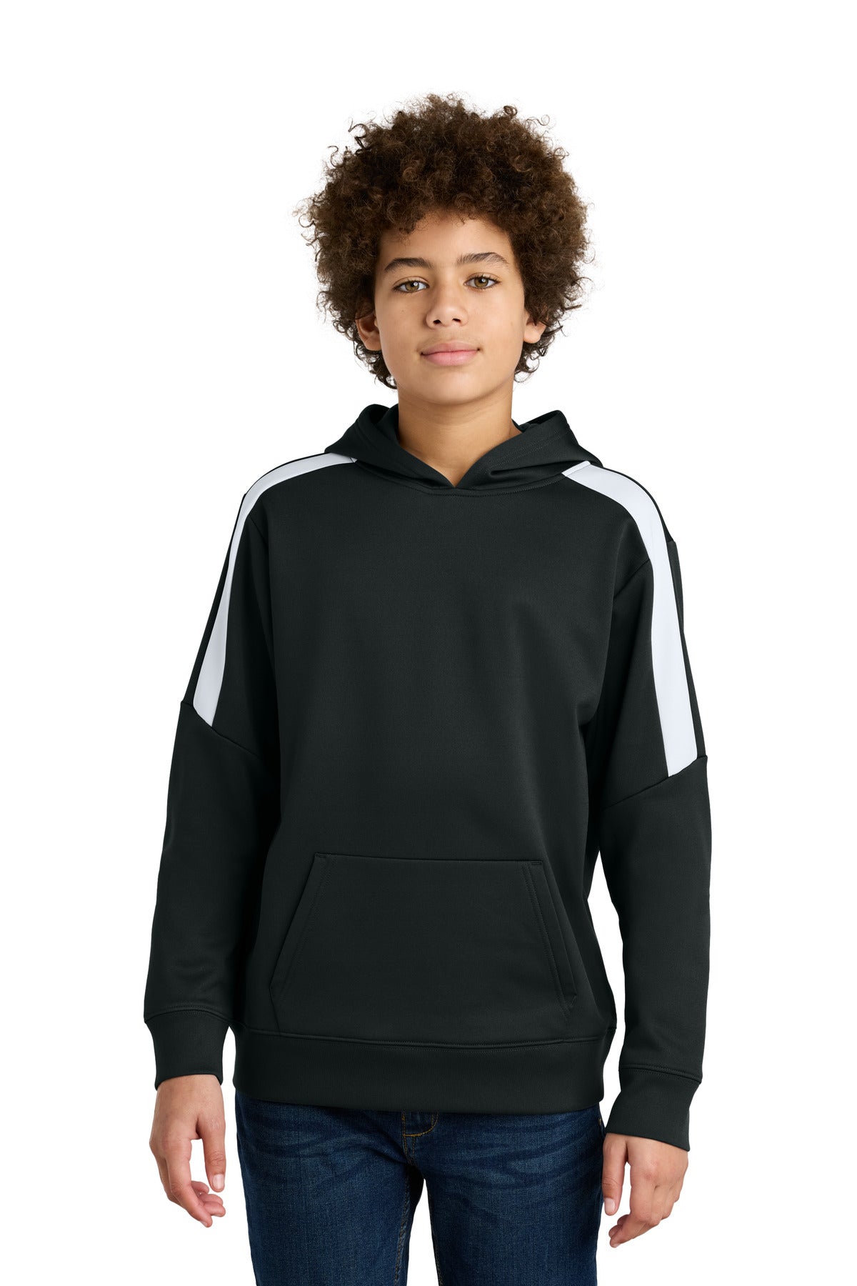 Sport-Tek Youth Sport-Wick Fleece United Pullover Hoodie YST255 in Black/ White