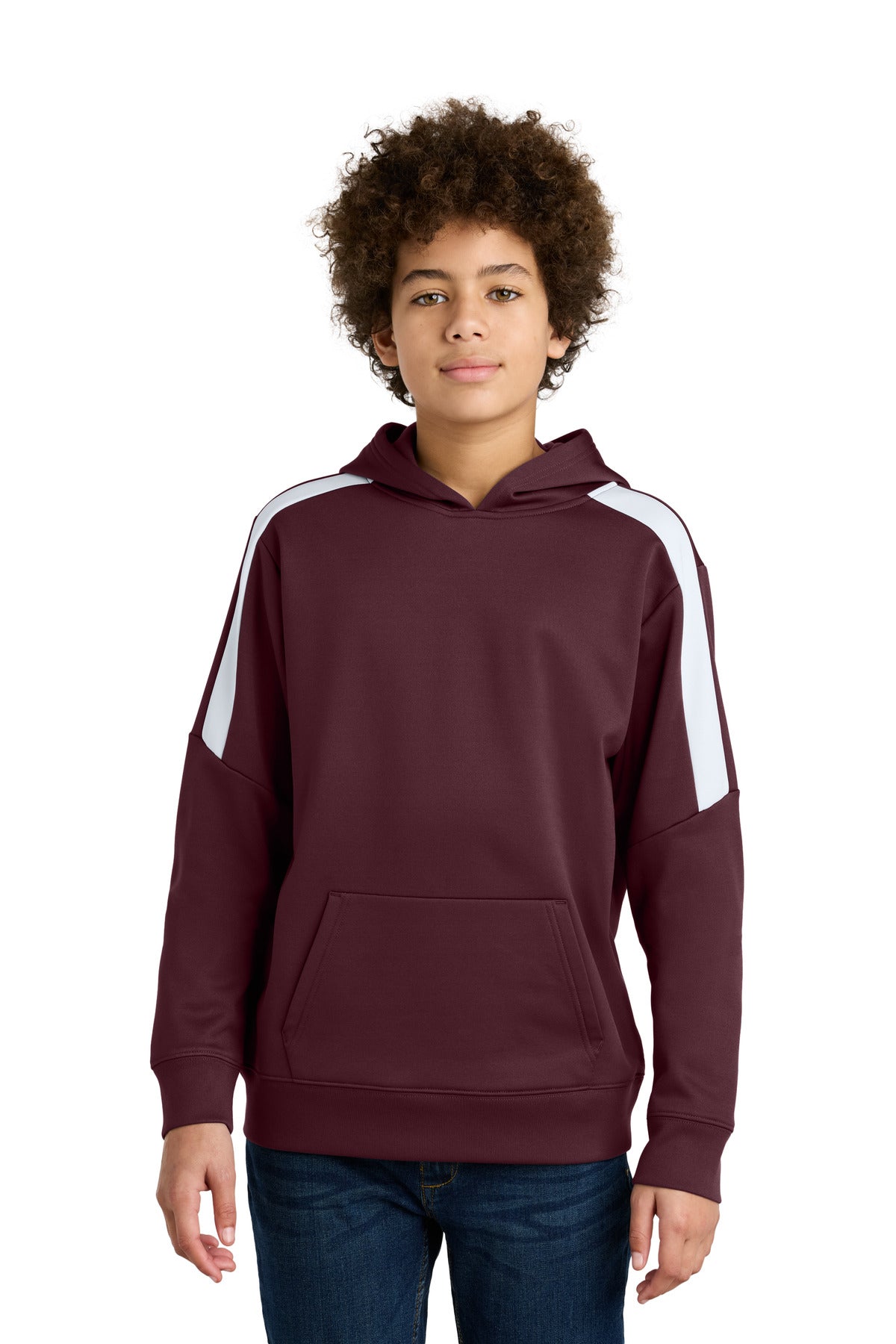 Sport-Tek Youth Sport-Wick Fleece United Pullover Hoodie YST255 in Maroon/ White