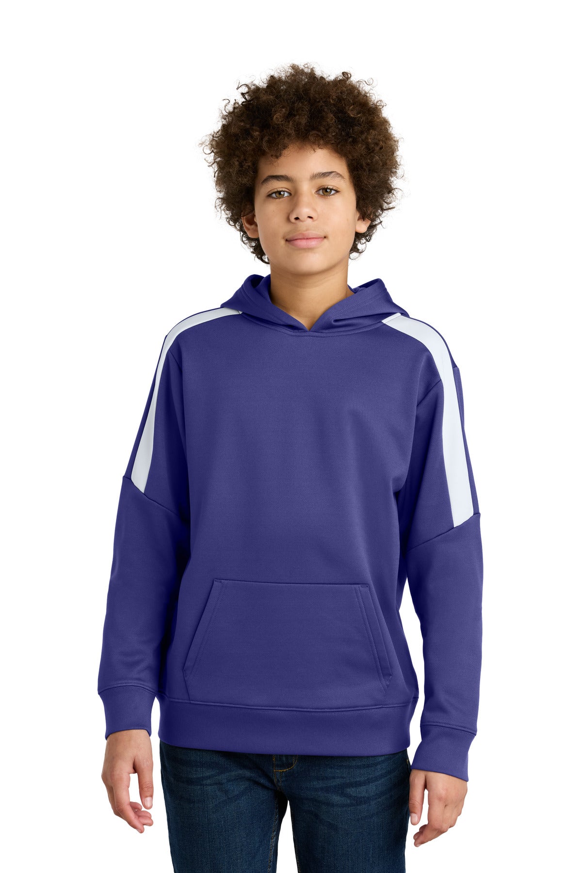 Sport-Tek Youth Sport-Wick Fleece United Pullover Hoodie YST255 in Purple/ White