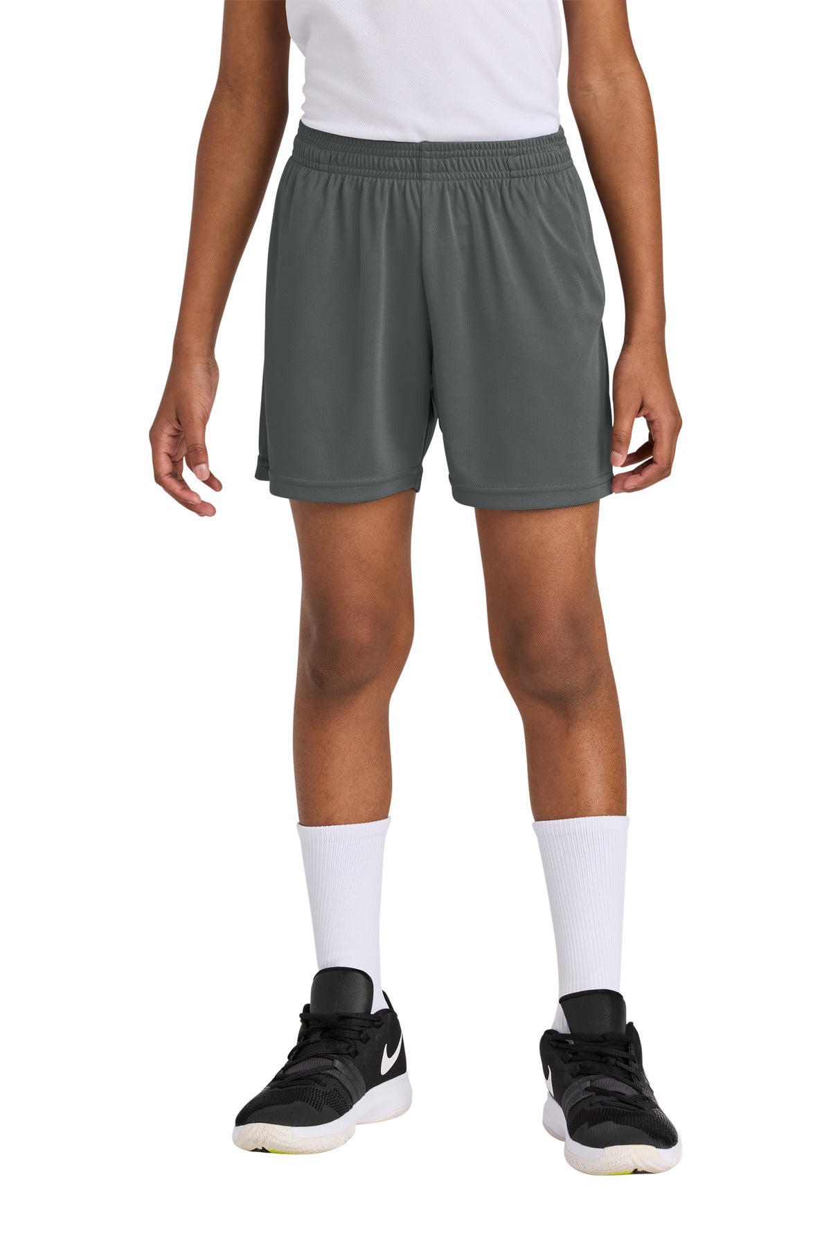 Sport-Tek Youth PosiCharge Competitor 5  Pocketed Short YST349P in Iron Grey